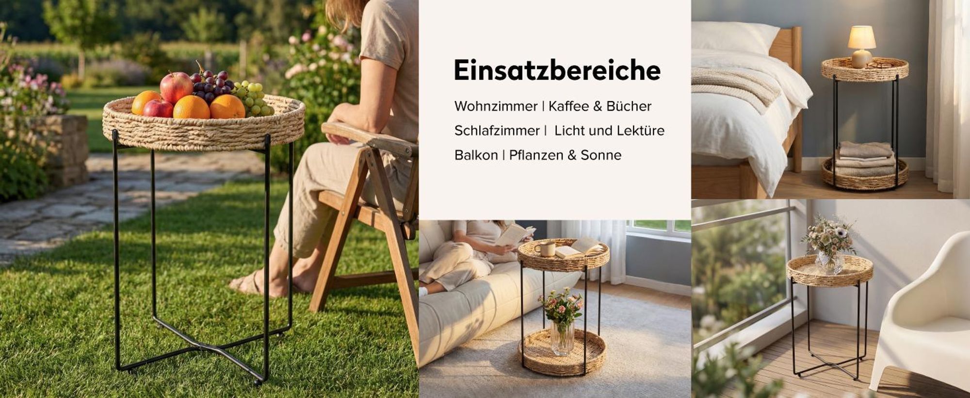 doporro Beistelltisch rund, Kleiner Tisch, Couchtisch rund mit 1 geflochtenen Ablagen aus natürlichem Papierseil,37 x 55 cm, Weiß Reglo-08
