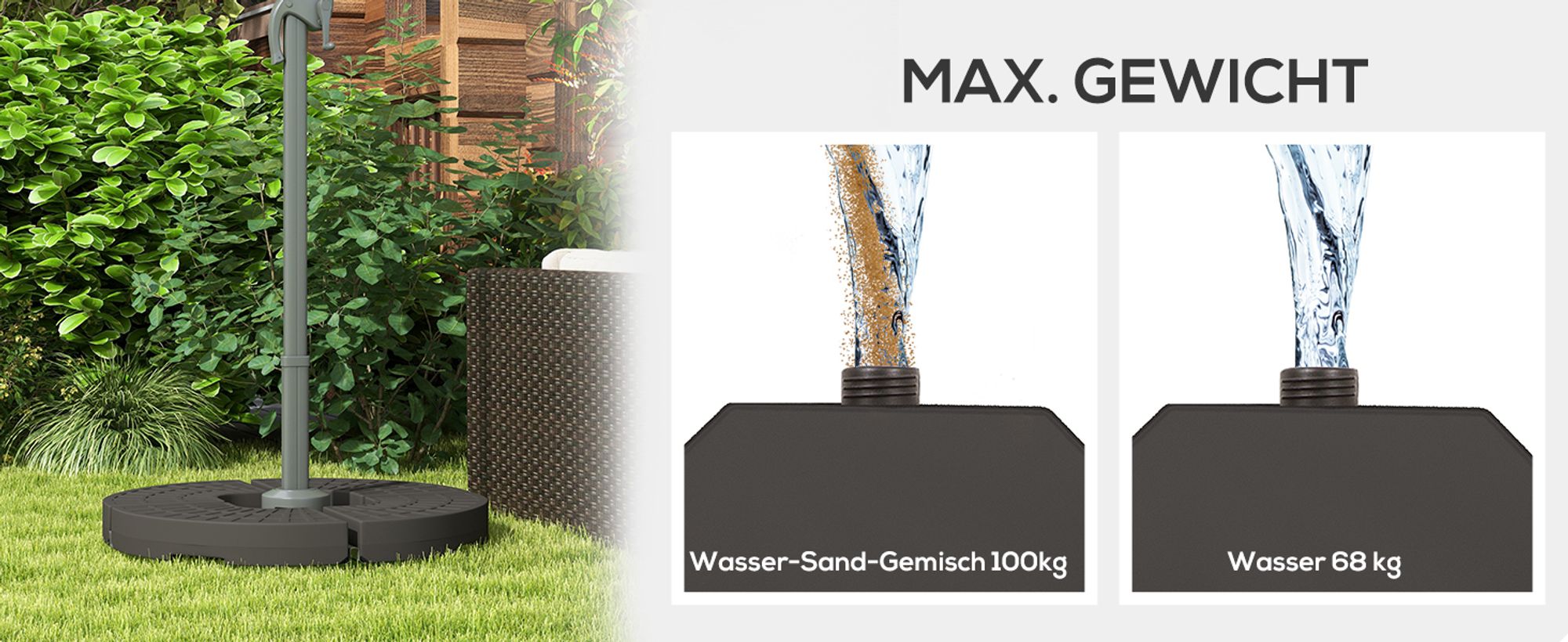 Outsunny Schirmgewicht 4-tlg. Schirmständer mit  Wasser oder Sand befüllbar