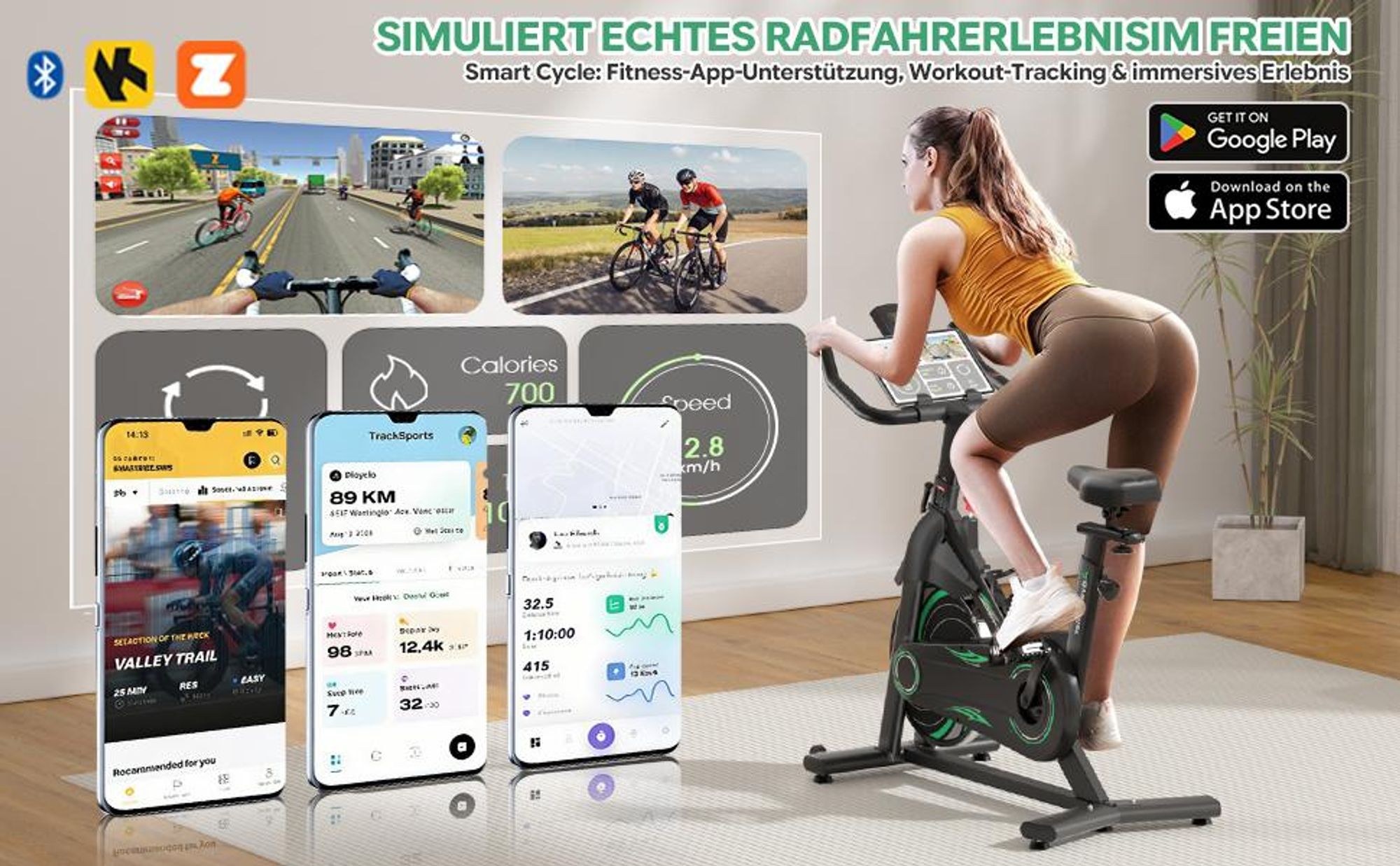 Heimtrainer Fahrrad mit App, Advamsoler Leises Hometrainer Fahrrad mit Magnetwiderstand, LCD Display & Tablet-Halter für Zuhause, Bis 160KG
