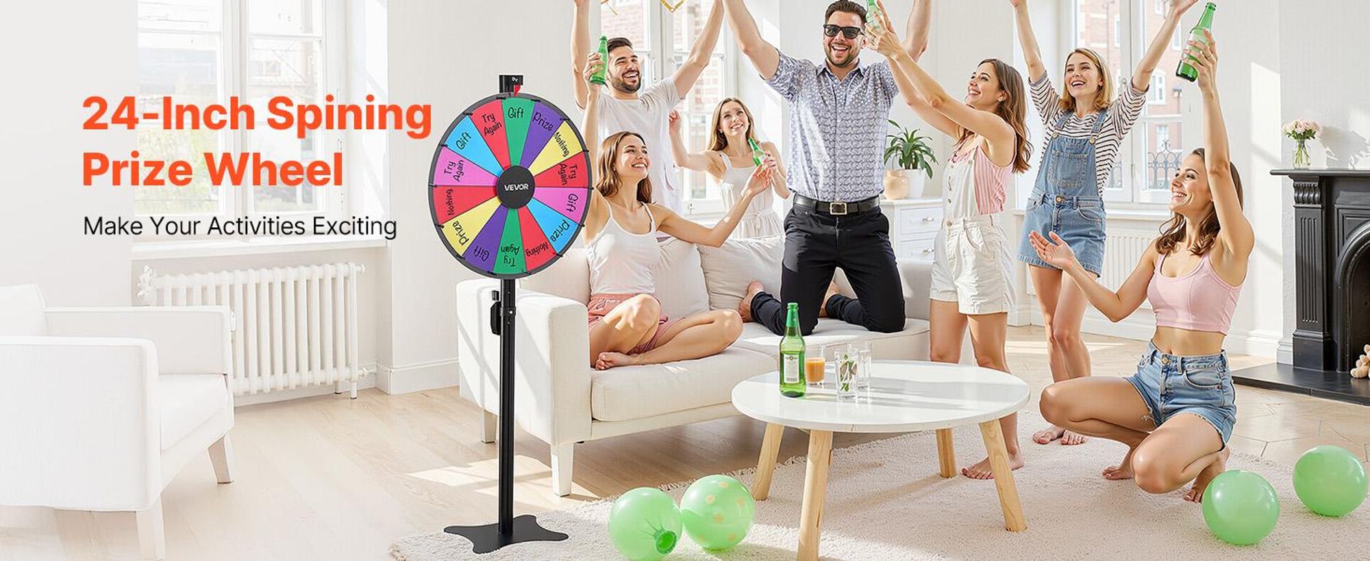 VEVOR 610 mm Drehpreisrad, 14 Slots Drehrad mit Ständer, höhenverstellbares Gewinnroulette mit einem abwischbaren Stift und 2 Markern, 6 Farben, einfache Montage, für Party, Pub, Messe, Karneval, 14, 610 mm