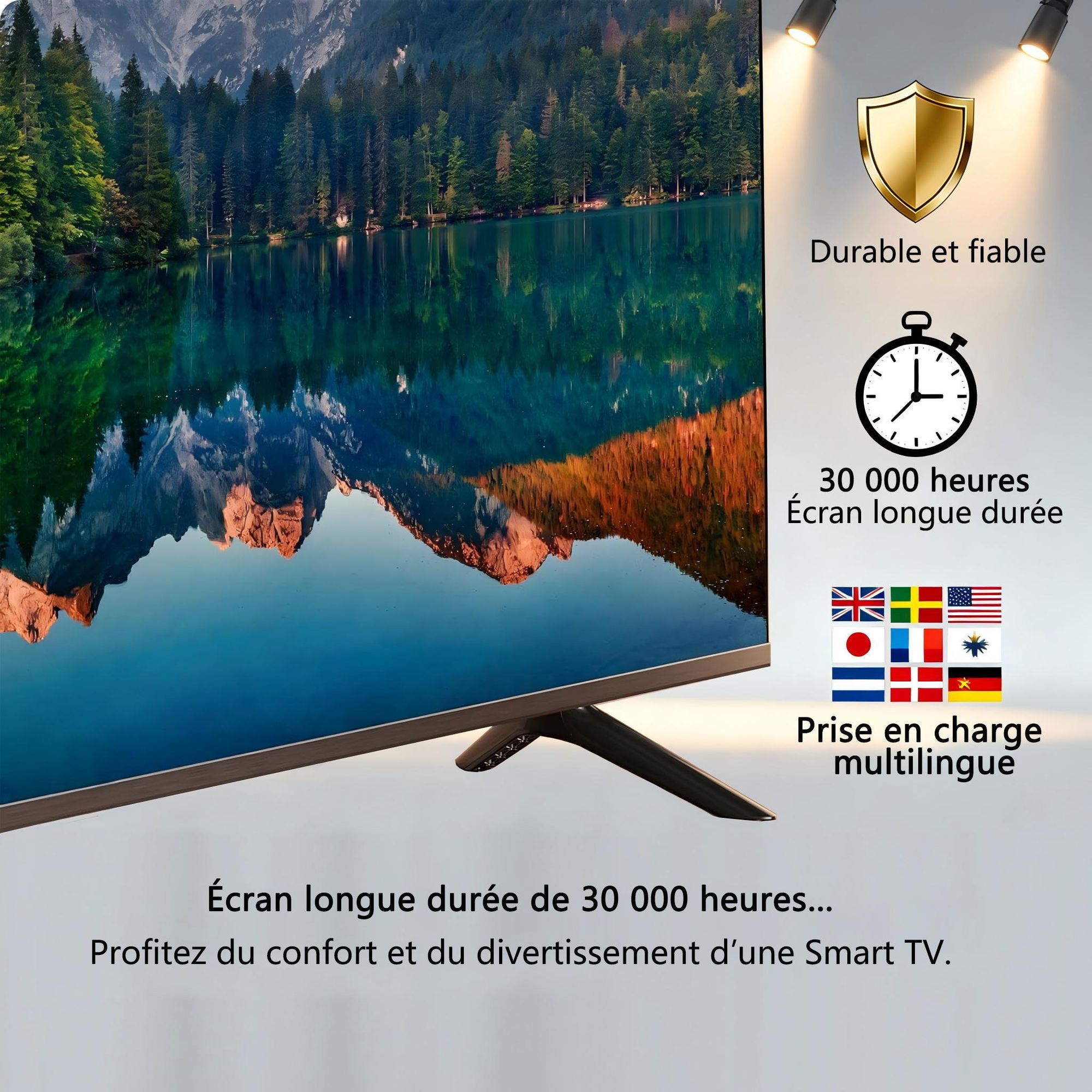 Hikers 43Z1 Téléviseur Smart TV - Écran 43 pouces Résolution FHD 1920*1080 Soutien Android Qualité Sonore Dolby Atmos - Noir