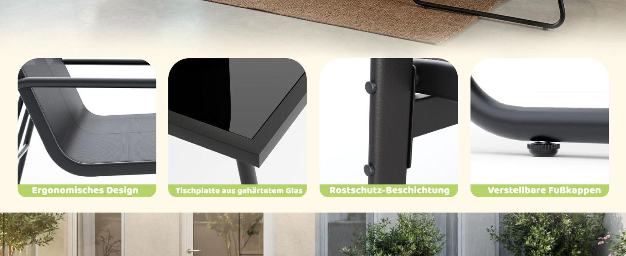 Mondeer Gartenmöbel-Set 4-teilig Sitzgruppe mit atmungsaktivem Mesh-Gewebe, Ergonomischen Armlehnen und Stabilem Stahlrahmen Balkon Terrasse Schwarz