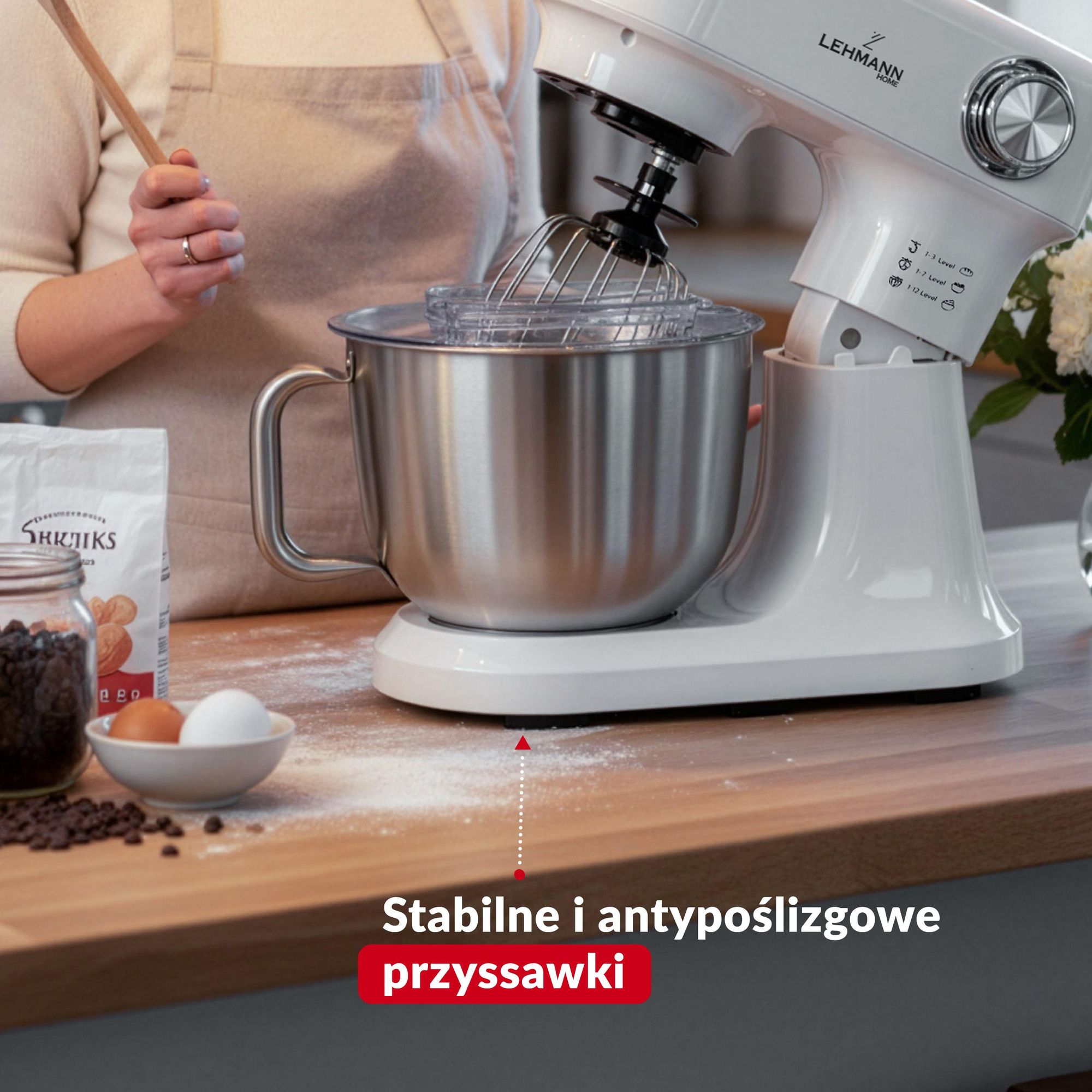 Robot Planetarny LEHMANN CELESTO LHOPM-1505-E Beżowy 1500W, Mikser Kuchenny 5L z 3 Końcówkami, Zabezpieczenie Przed Przegrzaniem, Płynna Regulacja