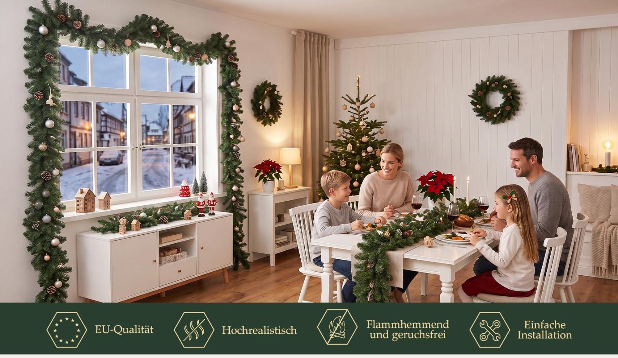 Salcar 5 Meter Weihnachtsgirlande Außen, Künstliche Tannengirlande, Künstliche Dekogirlande Ø 25 cm, mit 420 Zweigspitzen aus 100% PVC