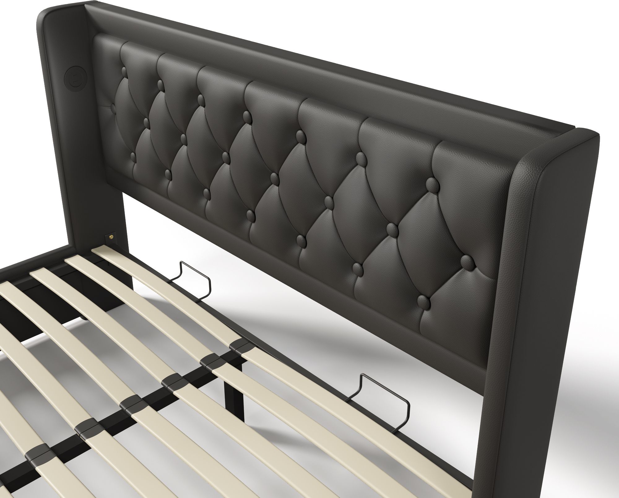 Flieks Polsterbett 180x200cm mit USB & Typ-C, Doppelbett Jugendbett mit LED, Hydraulisches Stauraumbett Boxspringbett mit Lattenrost, PU, Schwarz