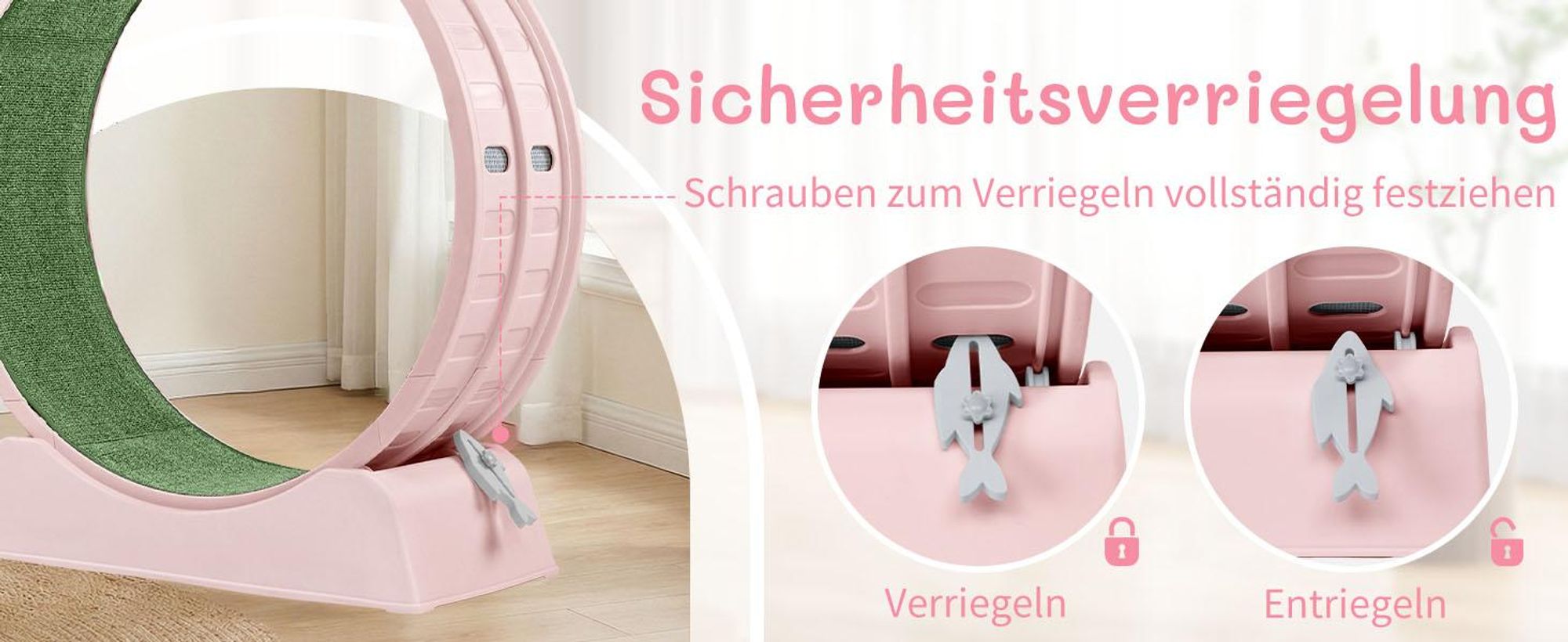 FCH Katzenlaufrad, Laufband für Katzen, Innendurchmesser 80cm, PP-Kunststoff, leise Laufband und Sicherheitsschloss-Design, Rosa