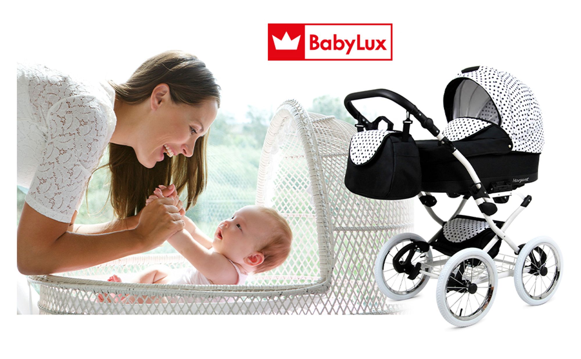BabyLux® Margaret Exclusive | 4in1 Kinderwagen Set | White Dots | Kombikinderwagen | Kinderwagen