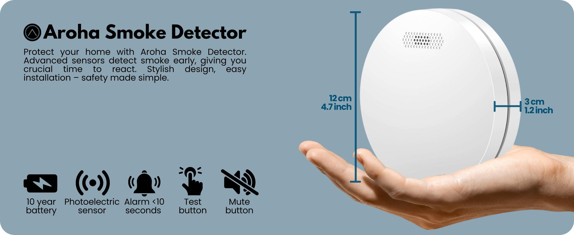 Czujnik dymu Aroha Smart Connect & Link z siecią WLAN - bateria na 10 lat - czujnik przeciwpożarowy z aplikacją Tuya & Smartlife - zestaw 3 szt