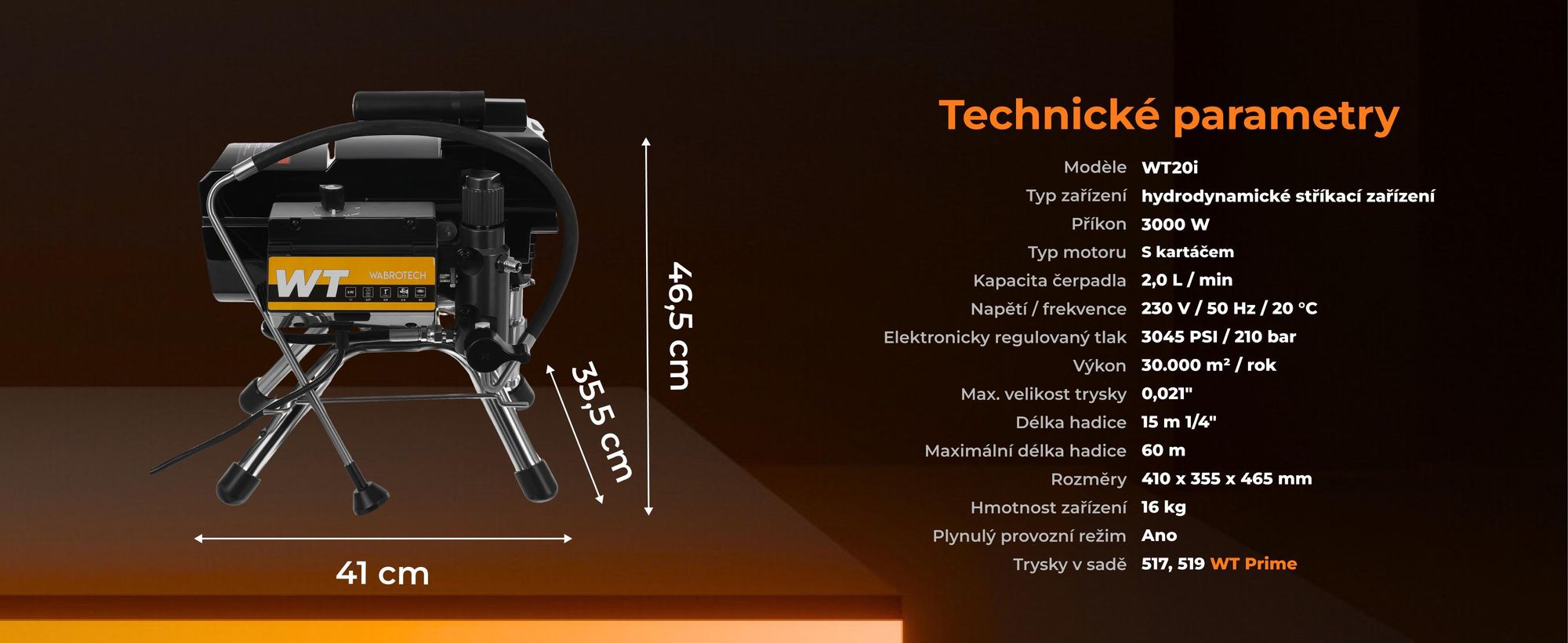 Stříkací zařízení WABROTECH WT20i Airless 1100W, 2l/min / 210 bar Hydrodynamický malířský agregát