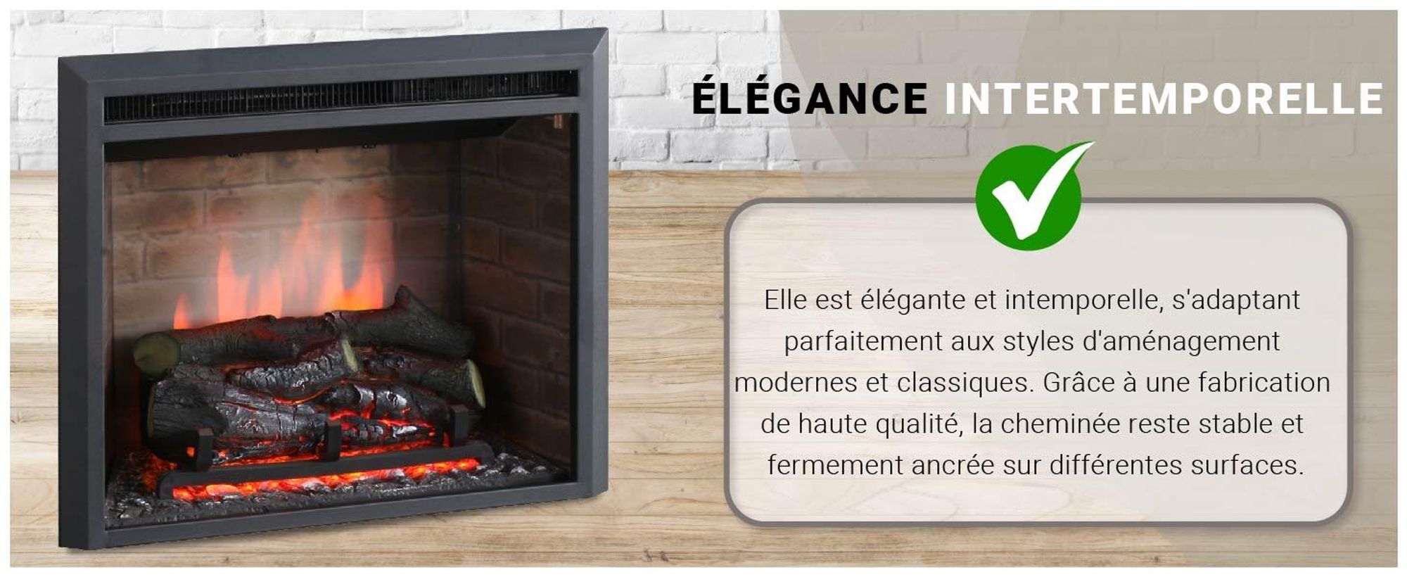 Cheminée électrique encastrable BALDERIA Calida 23 – Puissance de chauffage jusqu'à 2 000 W, noire