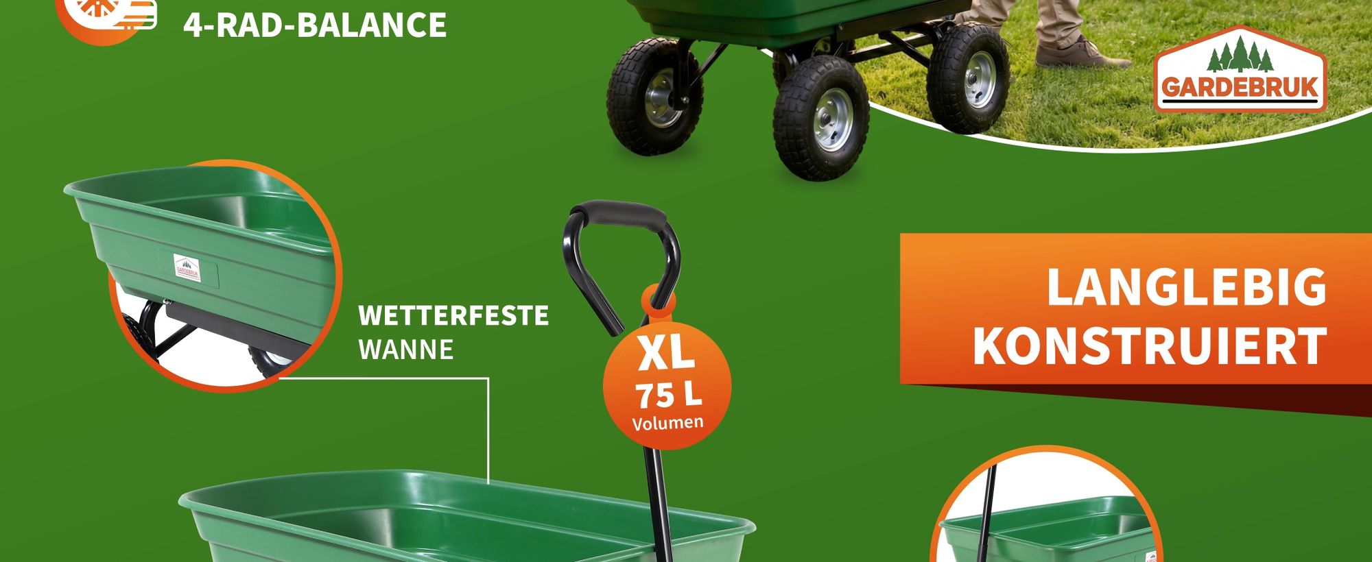 GARDEBRUK® Bollerwagen mit Kippfunktion