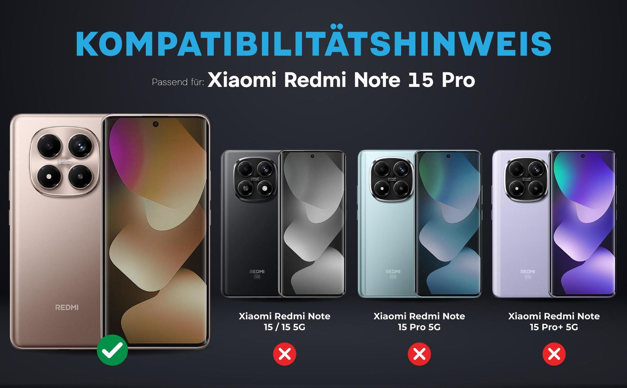 Kompatibilitätshinweise Kameraglas für Xiaomi Redmi Note 15 Pro