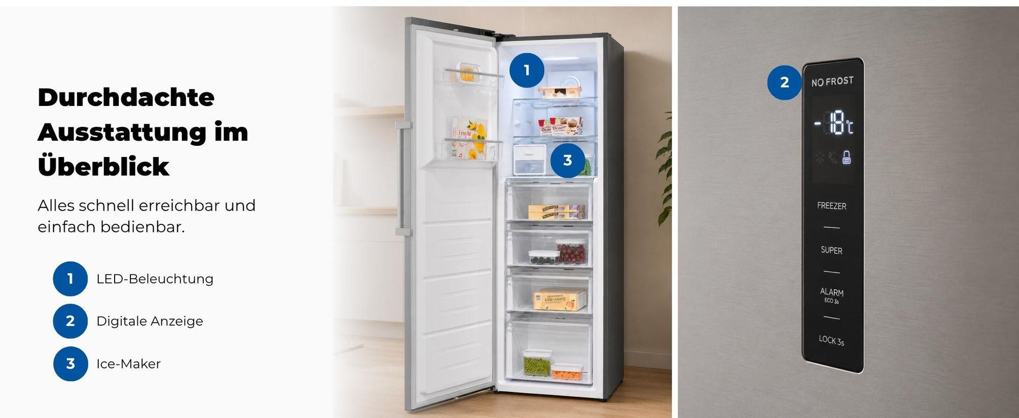Gefrierschrank | GS5295-NF-H-040C inoxlook | 274 l | No Frost | elektronische Temperaturregelung | Energieklasse C | 39 dB | Inoxlook