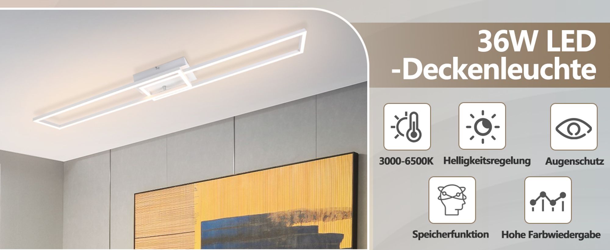 ZMH Deckenleuchte LED Deckenlampe Schlafzimmer Weiß Rahmen Schlafzimmerlampe Modern Wohnzimmerlampe 32W 3000K Küchenlampe Warmweiß Esszimmerlampe Rechteckig Design für Wohnzimmer Esszimmer