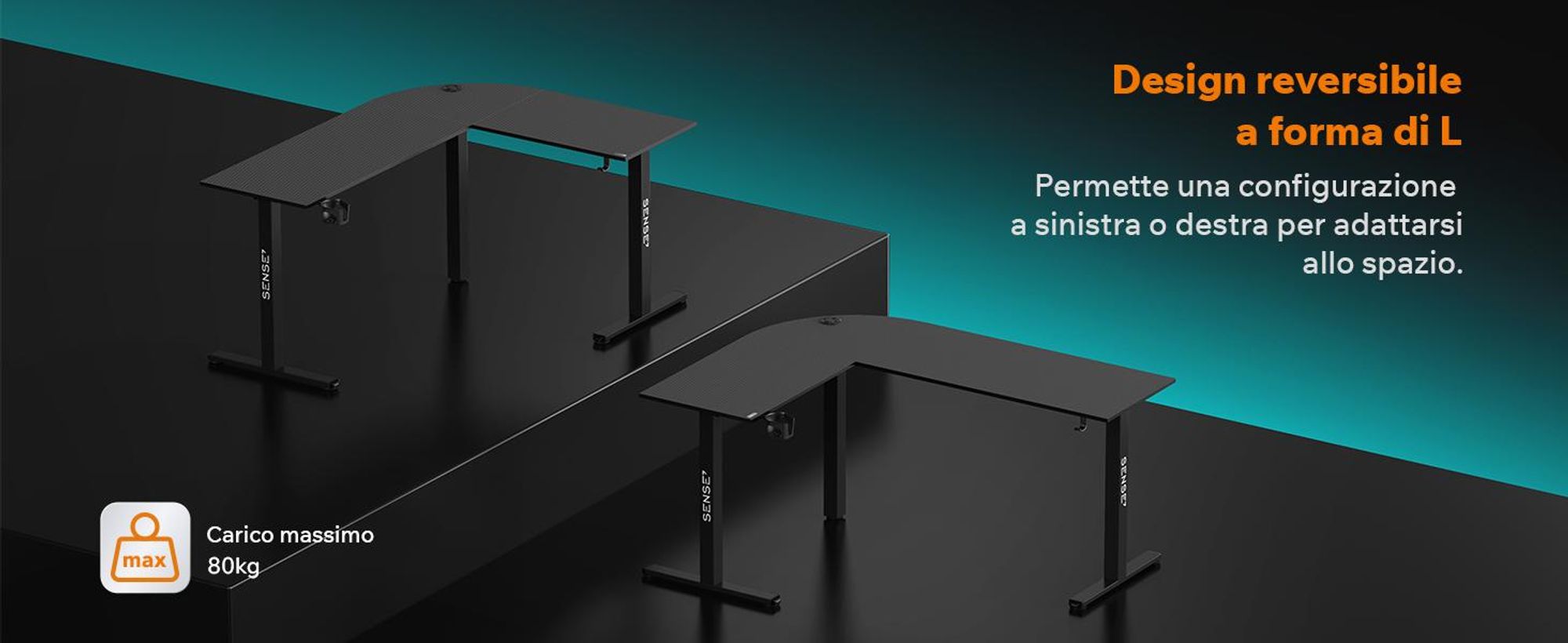 Sense7 RONG, scrivania angolare da gaming, forma a L, 154x117 cm - Nero, aspetto carbonio, scrivania per computer, ideale per giocatori, montaggio flessibile, adatta per l'ufficio domestico