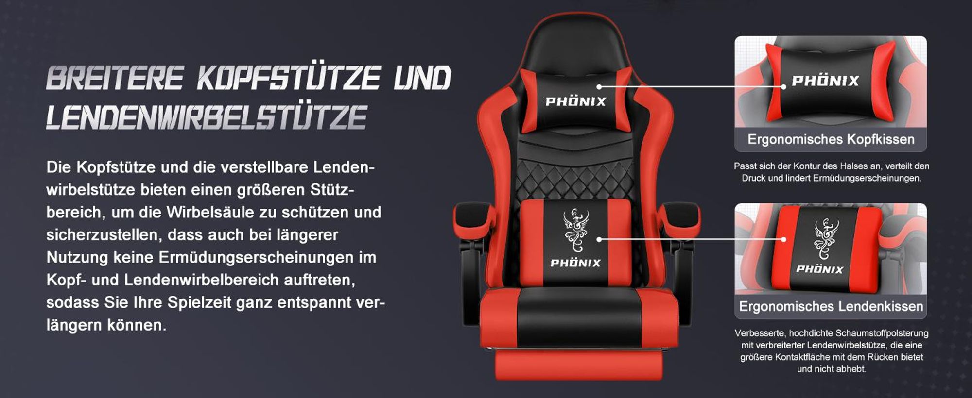 Aiibot Gaming Stuhl, Ergonomischer Gaming Sessel,Schreibtischstuhl,Gamingstuhl mit Fußstütze,Gaming stuhl 150 kg,verstellbare Rückenlehne,Schwarz/Rot