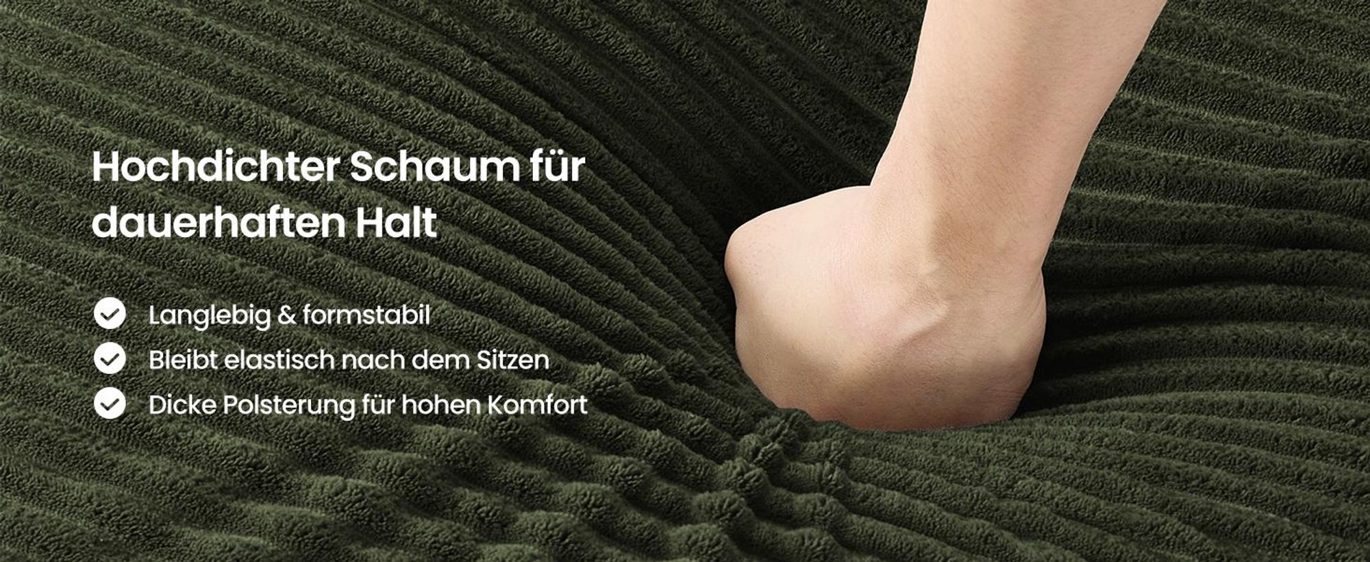 VASAGLE Modulares Sofa, Ecksofa mit Liege rechts, 242 cm breit, vakuumverpackt, keine Montage erforderlich, Waldgrün