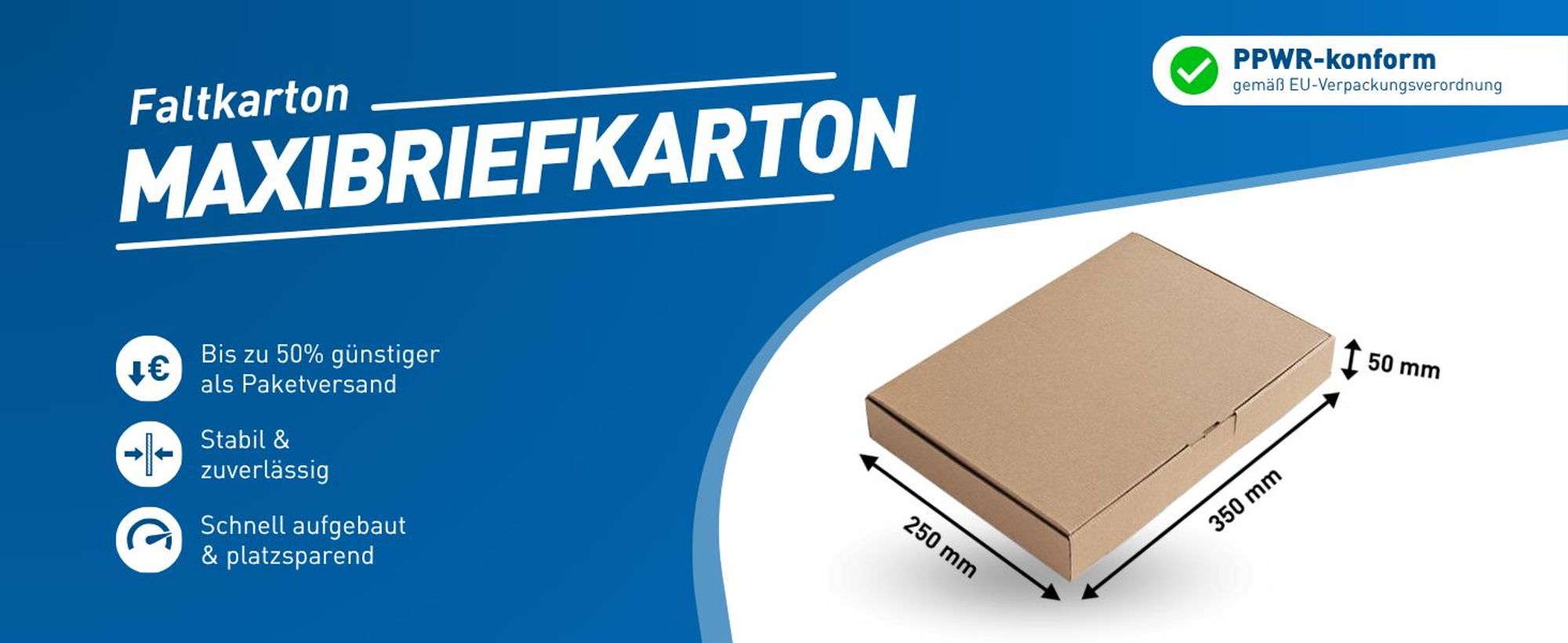 Maxibriefkarton 350 x 250 x 50 von Händlerbund, Faltkarton, braun