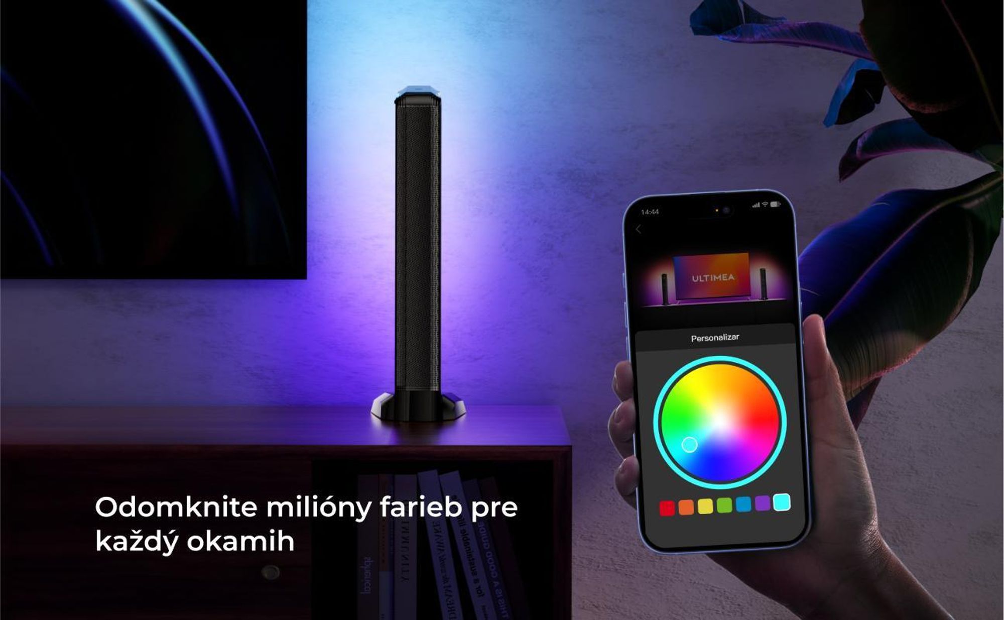 ULTIMEA 7.1-kanálový odnímateľný soundbar s RGB svetlom, virtuálny priestorový zvukový systém so subwooferom, 2 priestorové reproduktory, 410 W