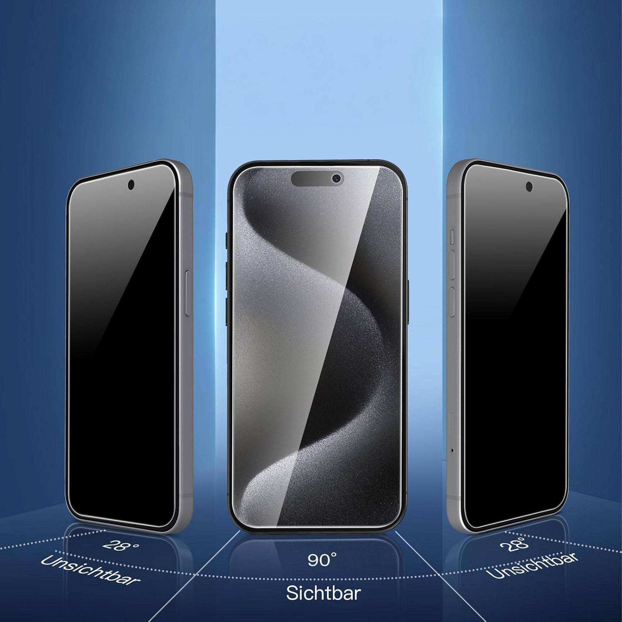 alkaya. iPhone 15 Pro Displayschutzglas Privacy, Panzerglas, Schutzfolie