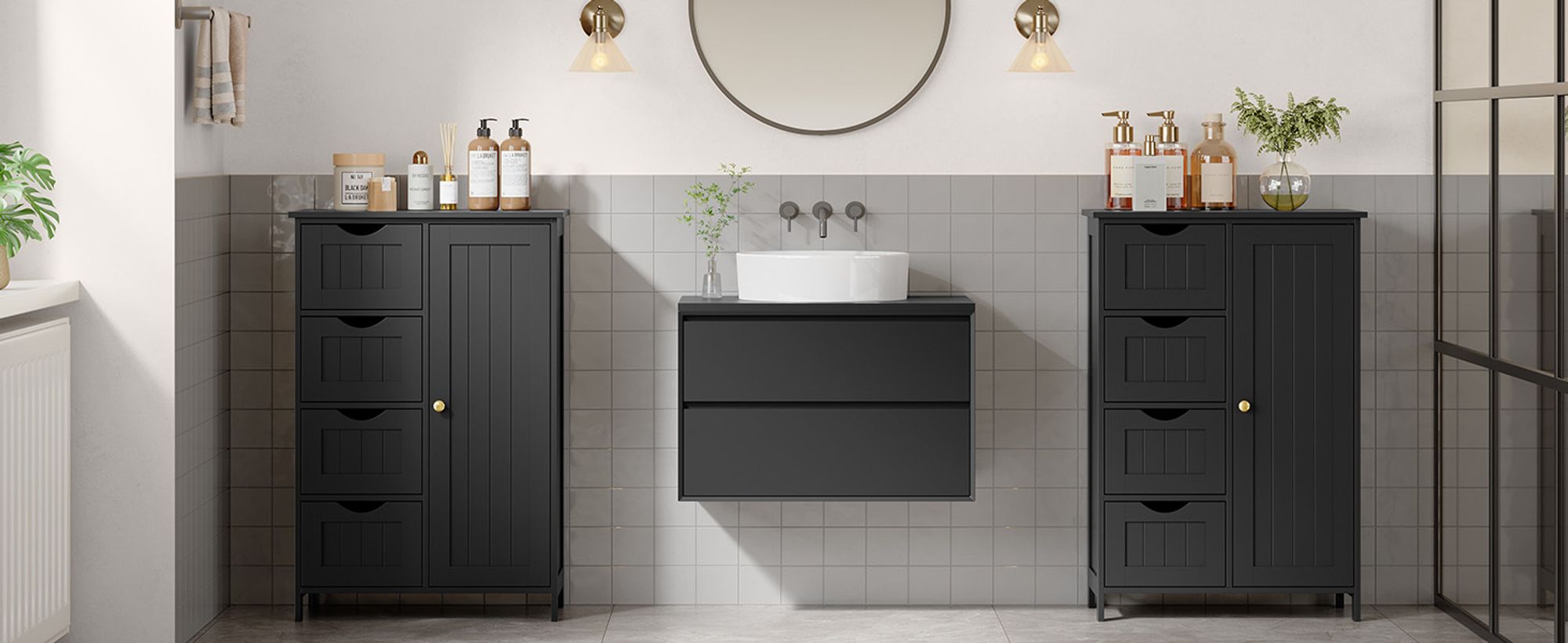 VASAGLE Badezimmerschrank, schmaler Badschrank, Beistellschrank, Kommode, mit 4 Schubladen, Schranktür, verstellbare Ablage