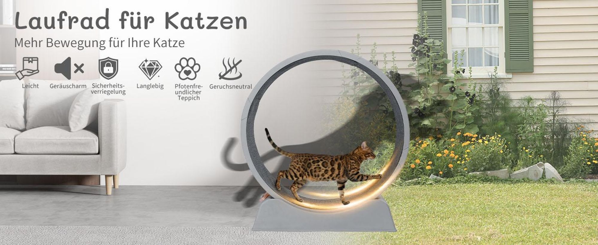 FCH Katzenlaufrad, Laufband für Katzen, Innendurchmesser 80cm, PP-Kunststoff, leise Laufband und Sicherheitsschloss-Design, Grau