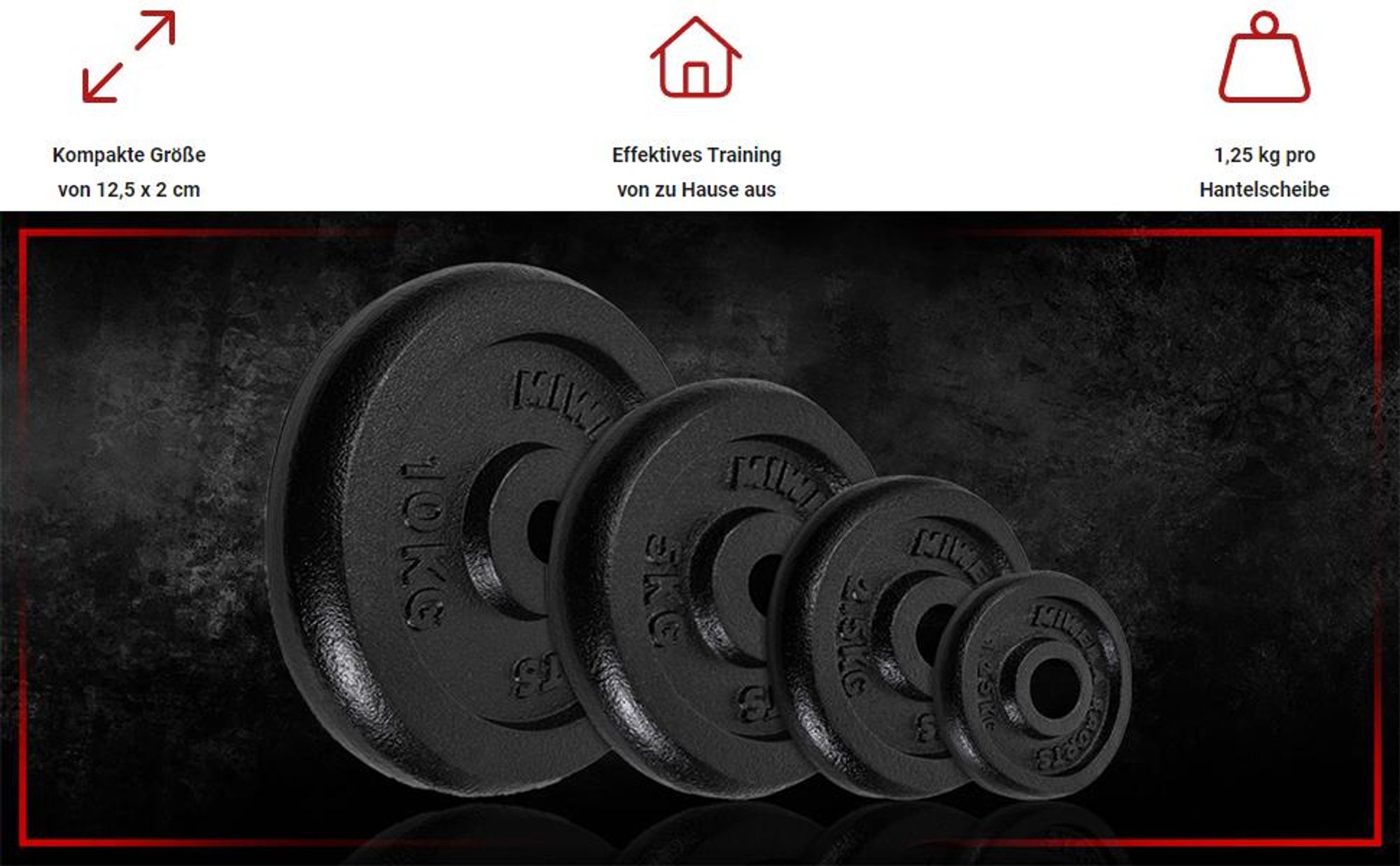 Miweba Sports Hantelscheiben Set | Gusseisen - Hantelgewicht - Gewichtsscheiben - Fitness Scheiben - Gewichte für Hantel - Ø30mm - Schwarz - 4x1,25 kg