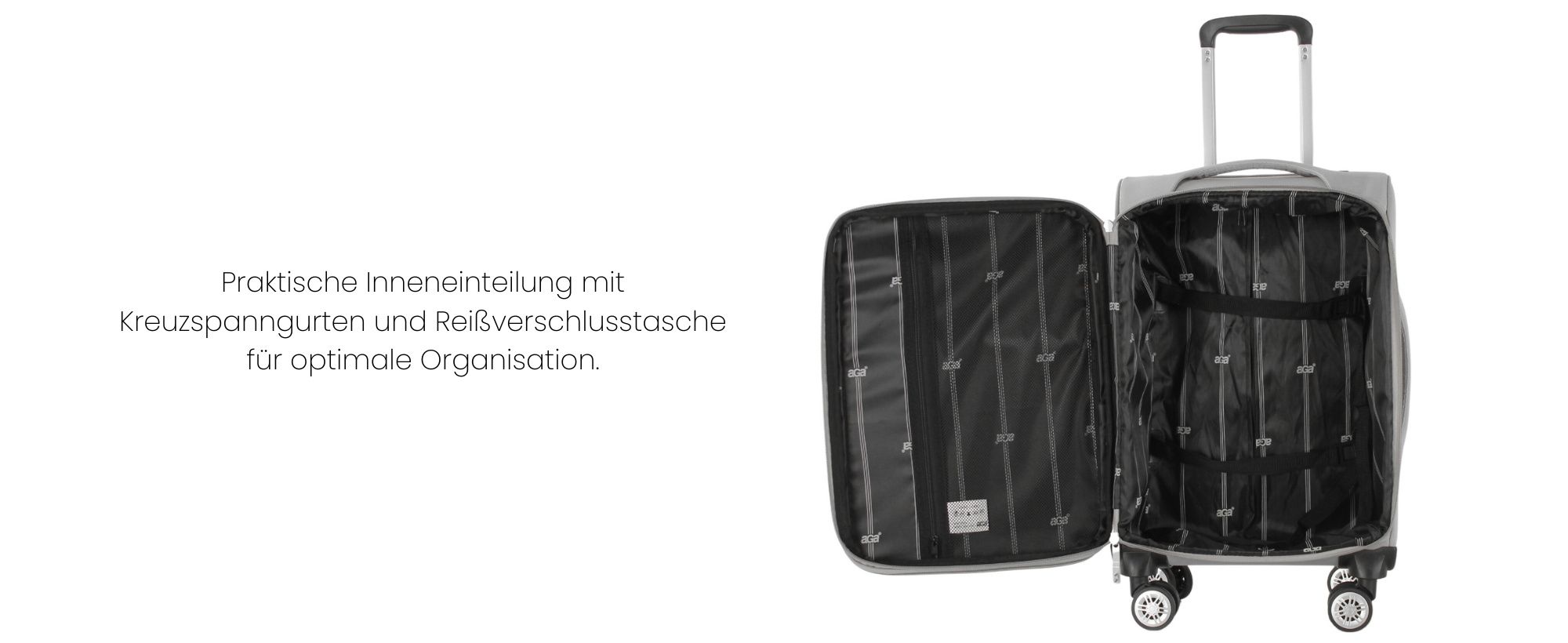 Aga Travel Kofferset 3-teilig MR4676 – Reisekoffer, Oxford-Gewebe, TSA-Schloss & 360° Rollen, Handgepäck, 35L/65L/95L, Hellgrau