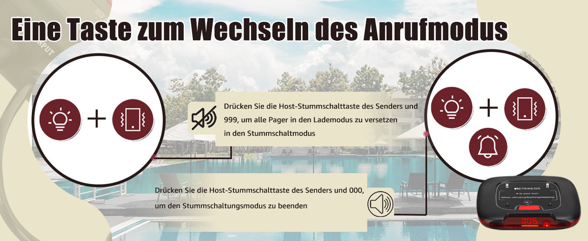 Retekess TD183 Pager Rufsystem, 20 Pagers mit Stummschalttaste, FSK 800M, 300 mAh Akku, 28h, Anrufverlaufsanfrage, für Restaurant Bar Logistik