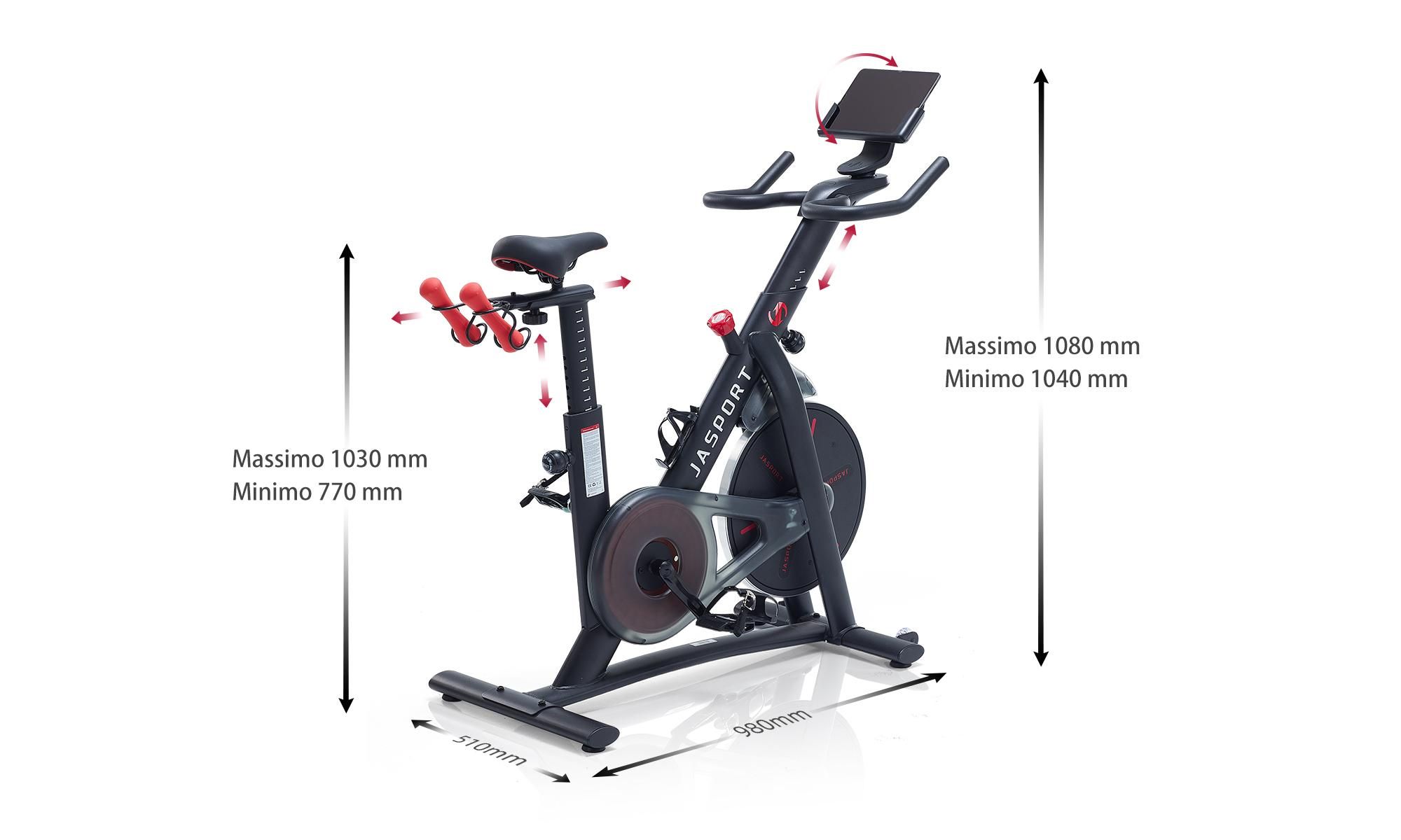 JASPORT S3 cyclette e bici da  per casa, silenziosa, resistenza magnetica, volano da 7,5 kg, Bluetooth, Kinomap e Zwift – nera