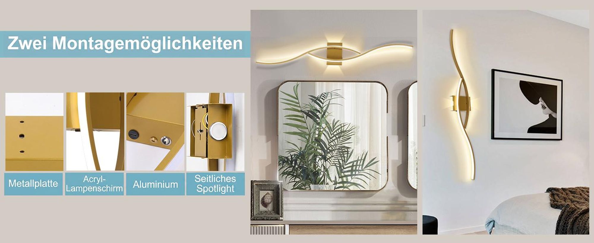 2 Stück LED Wandleuchte Innen Modern Dimmbar 3 Farbtemperaturen Wiederaufladbar Wandlampe mit Fernbedienung