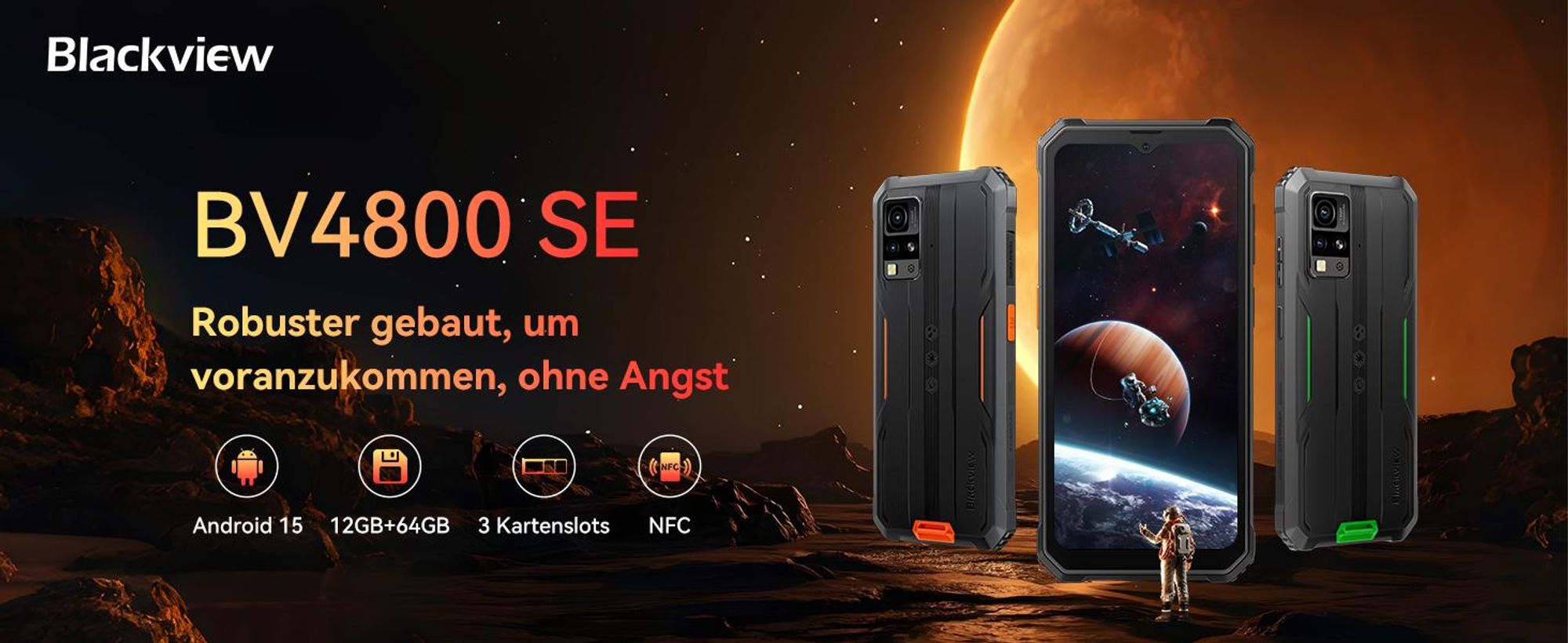 Blackview BV4800 SE Outdoor Handy, 6.56 Zoll, 90 Hz, 5100 mAh, 12GB+64GB, 16 MP+8MP,Helio Octa Core,Face ID,Smart-K BOX