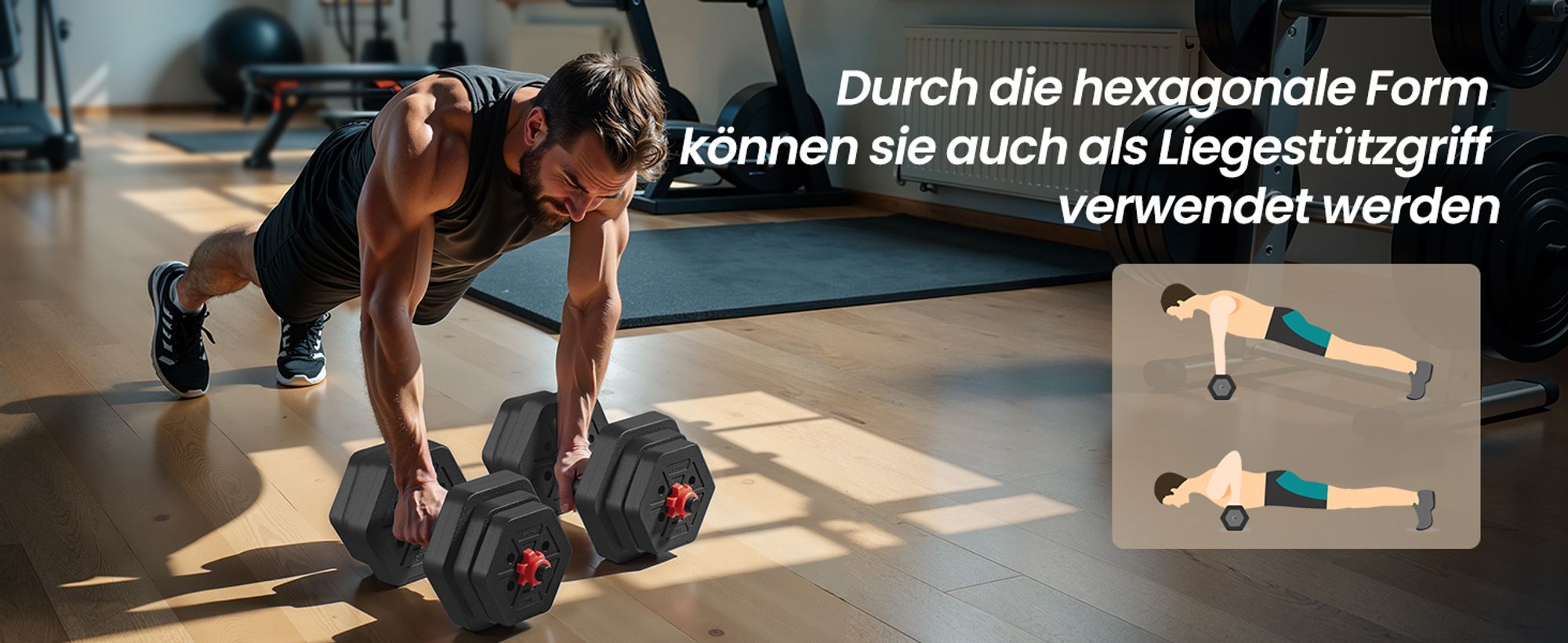 SONGMICS Hantelset, Hanteln mit Verbindungsstange, Hexagon, Kurzhantelset, 10-40 kg, für Workout, Fitnesstraining, Gewichtheben