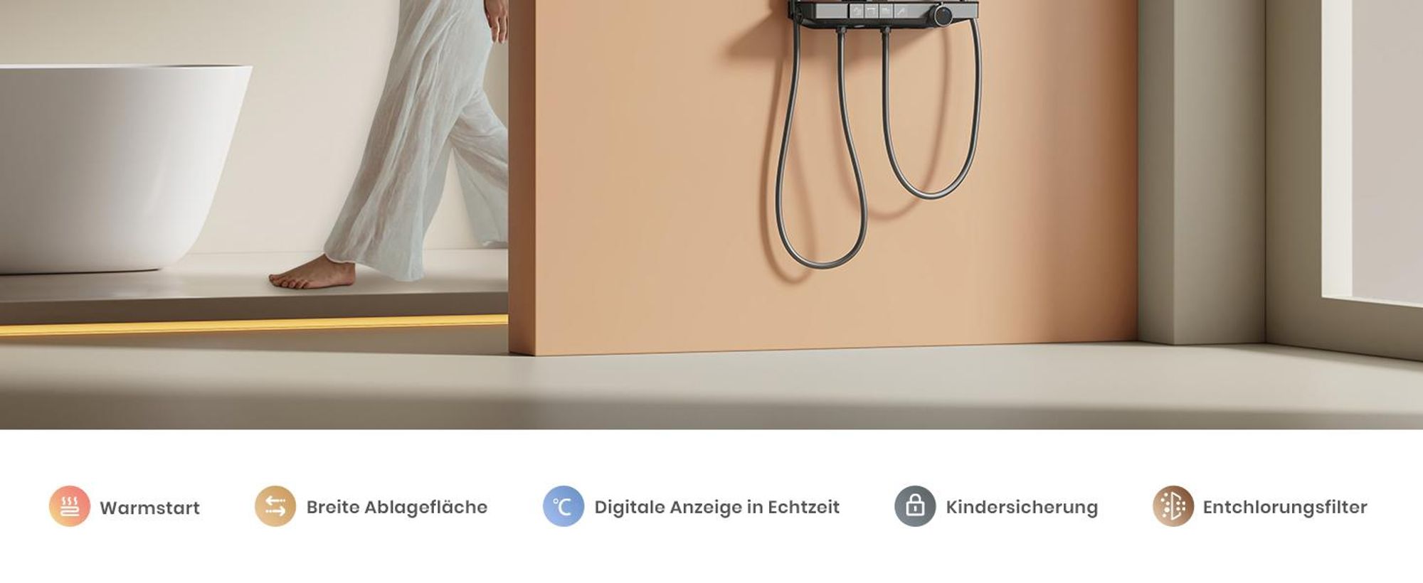 EMKE® Duschsystem mit Thermostat Matt Anthrazit mit Kinderdusche, Digitalanzeige & Chlorfilter 4 Ausgänge Familienfreundlich Duschsäule F23