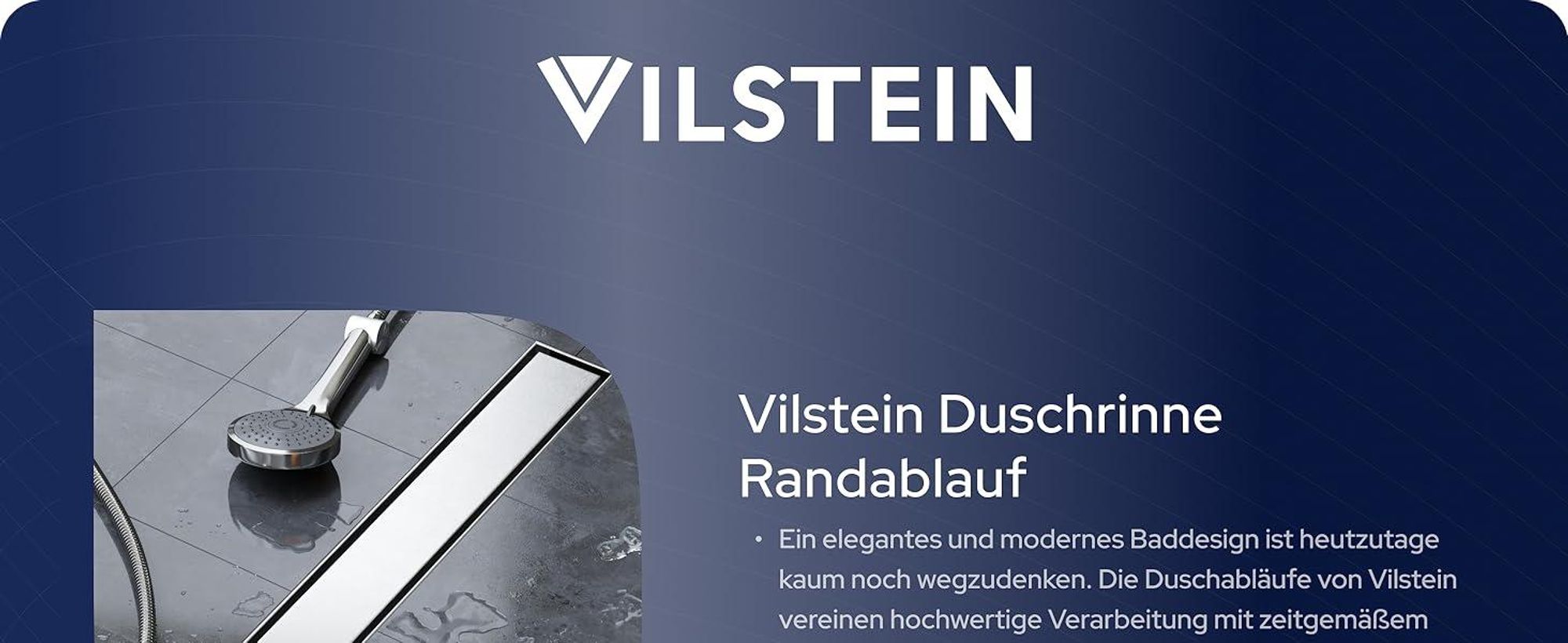 VILSTEIN© Duschrinne mit Siphon Ablaufrinne Bodenablauf Duschablauf 40 cm Randablauf