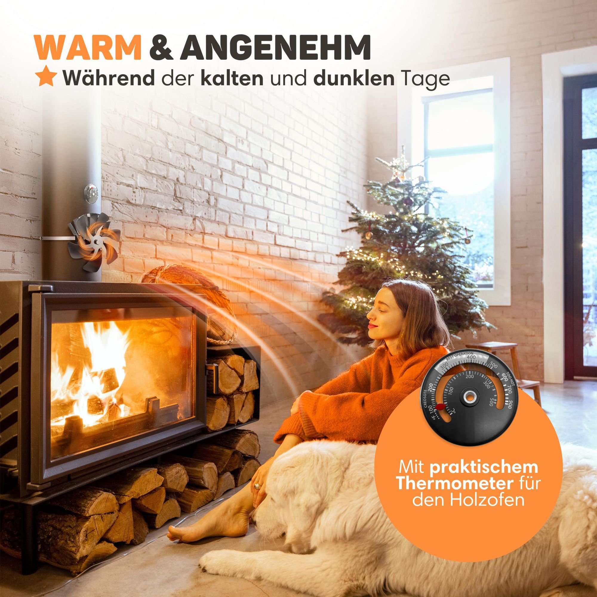 Vulpes Goods Heizungsventilator | Ventilator für Holzofen In freistehendem Design | Kaminventilator - schnelleres Aufheizen des Raumes / 6 Blätter