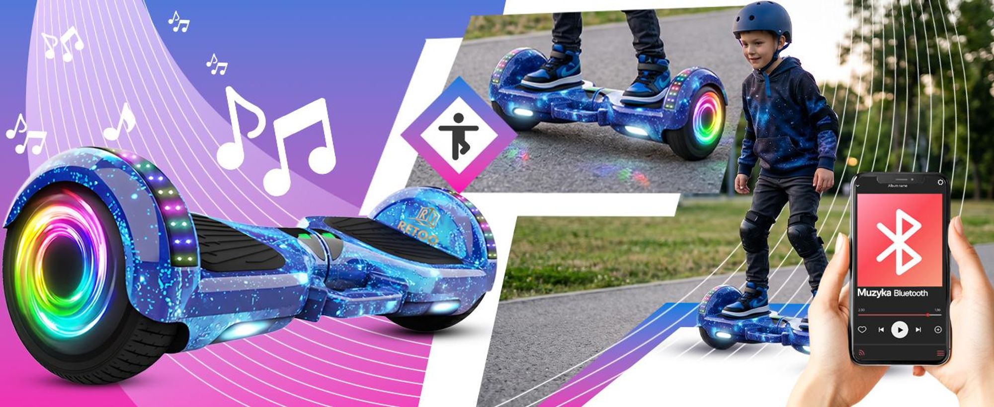 Hoverboard Elektroroller 6.5 Zoll mit Bluetooth Scooter Elektro Balance Hoverkart Kinder Jugendliche und Erwachsene LED Skateboard Retoo