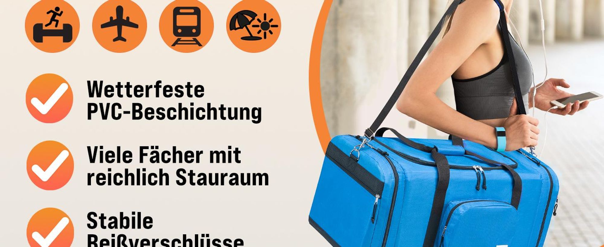 MONZANA Sport & Reisetasche 90L 70x35x35cm Blau