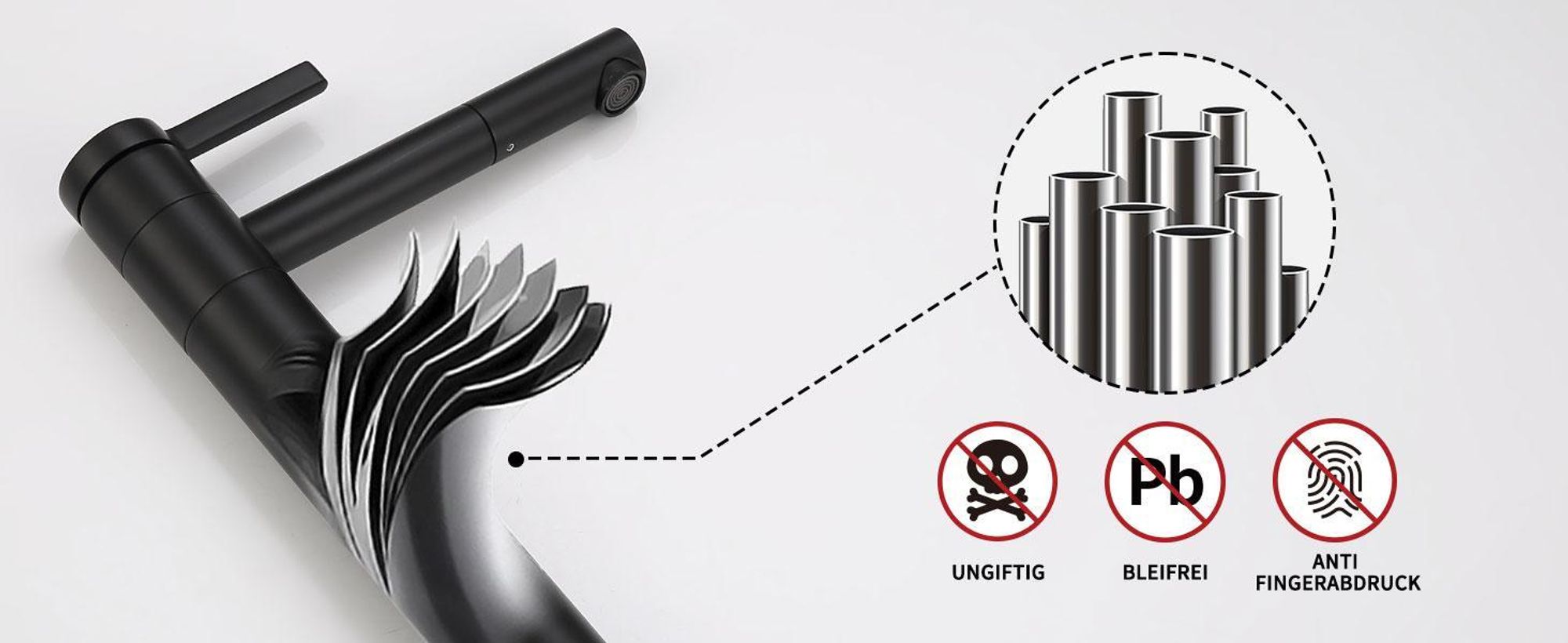 Homelody Wasserhahn Bad Schwarz,Waschtischarmatur ,Waschbecken Armaturen Badezimmer,Mischbatterie Hoch für Waschtisch，Edelstahl Waschbeckenarmatur