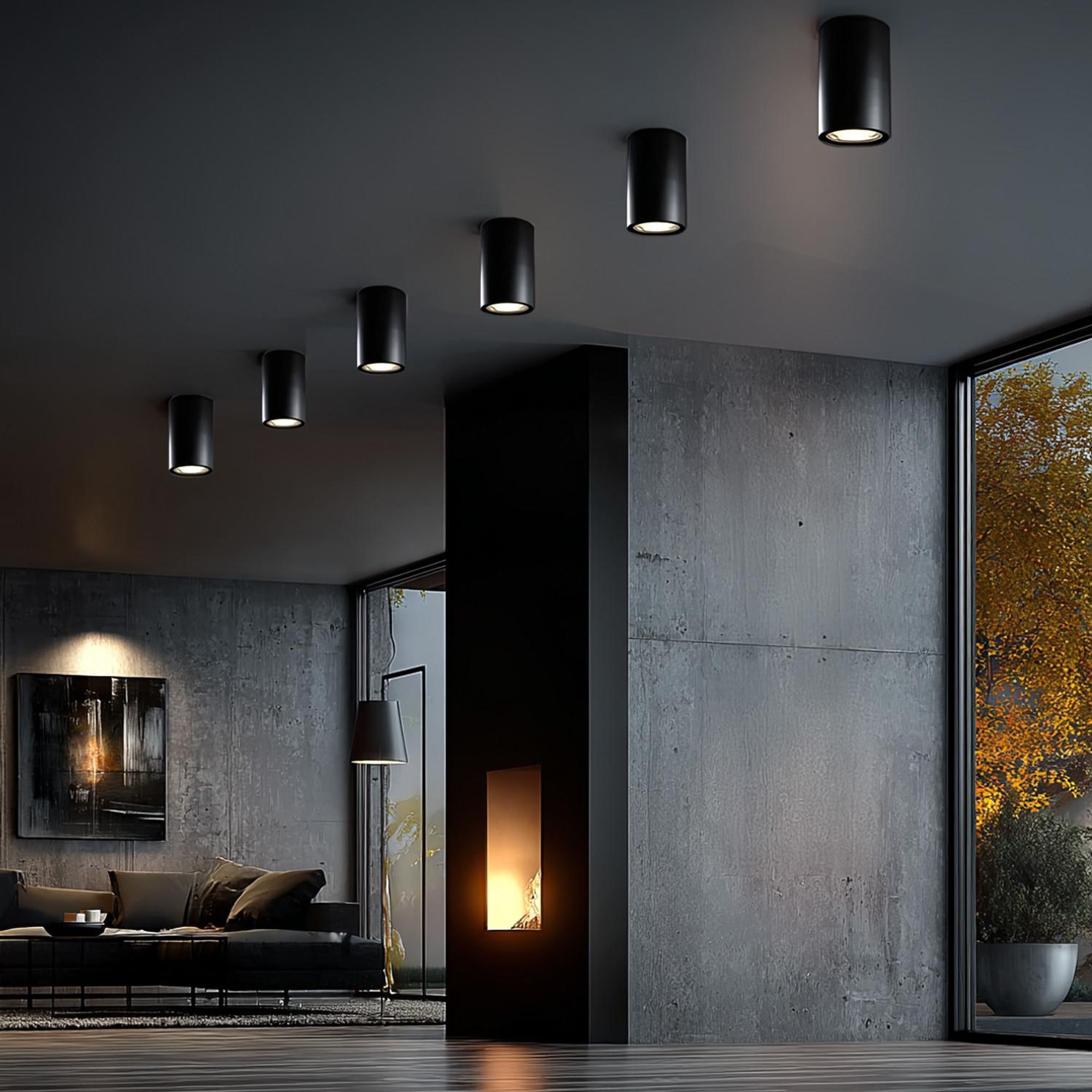 Deckenaufbauleuchte mit GU10 Fassung für LED & Halogen Leuchtmittel bis 40W Aufputz Schwenkbar Aluminium Schwarz, 1 Stück Rund