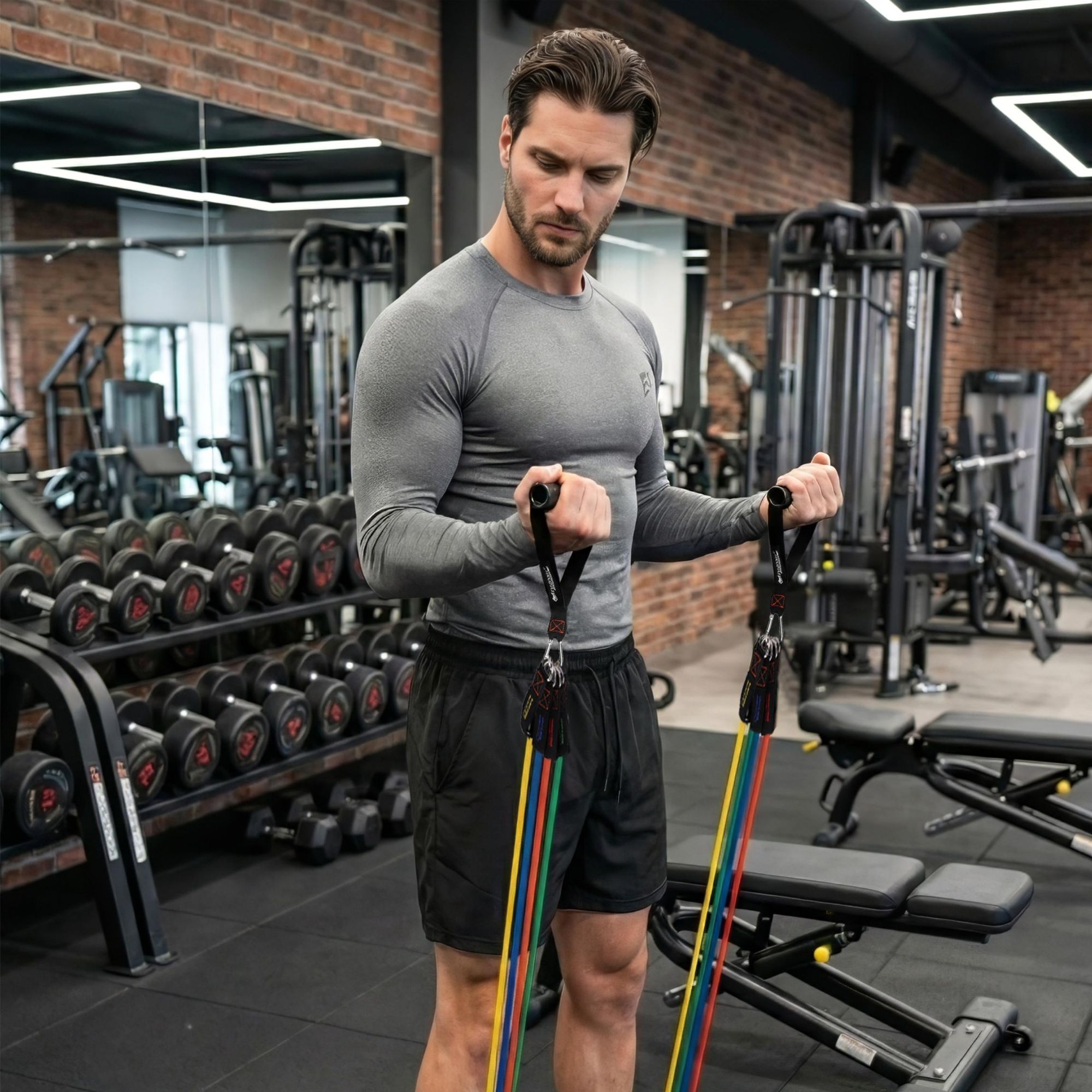 Widerstandsbänder 5er Set Fitnessbänder Expander 100 kg Latexbänder Gymnastikbänder für Krafttraining Sport Workout Home Gym inkl. + E-Book