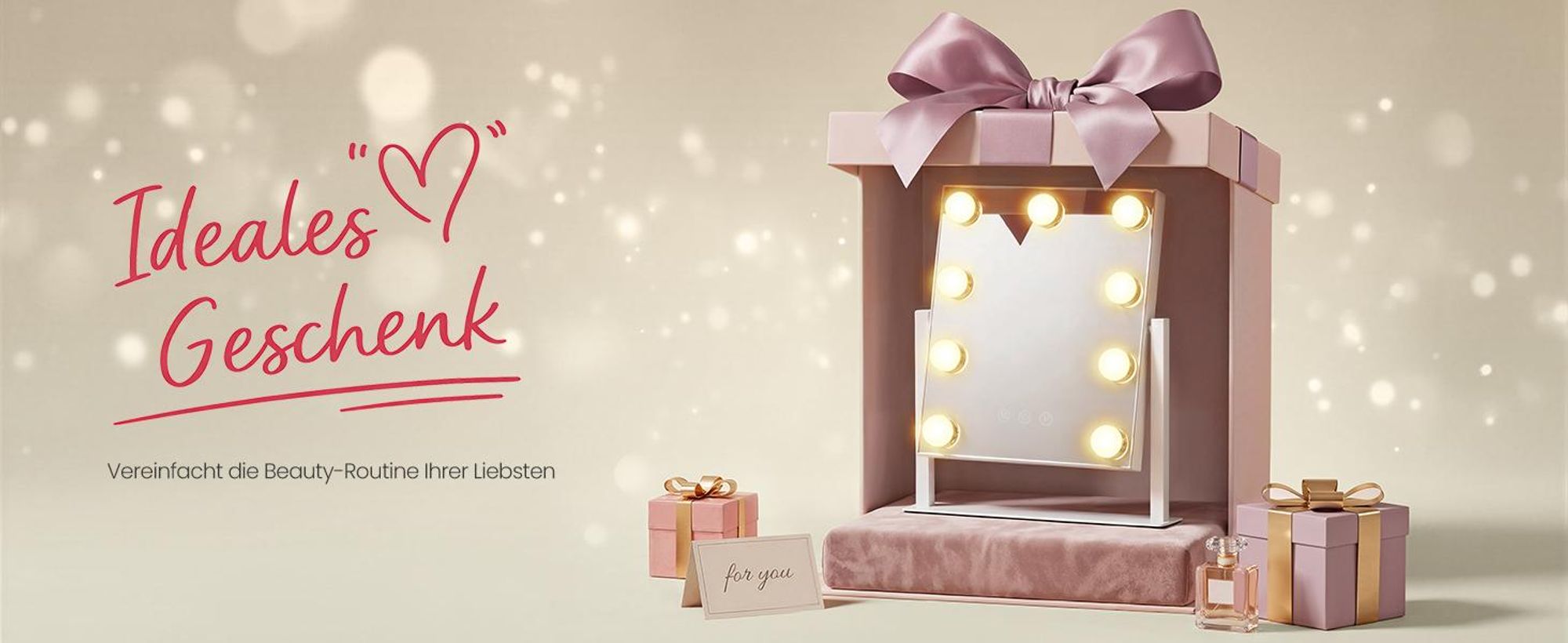 SONGMICS Make-up Spiegel mit LED-Beleuchtung, Kosmetikspiegel, Touch-Steuerung, Handyhalter, 3 Lichtfarben, 25 x 30 cm, weiß
