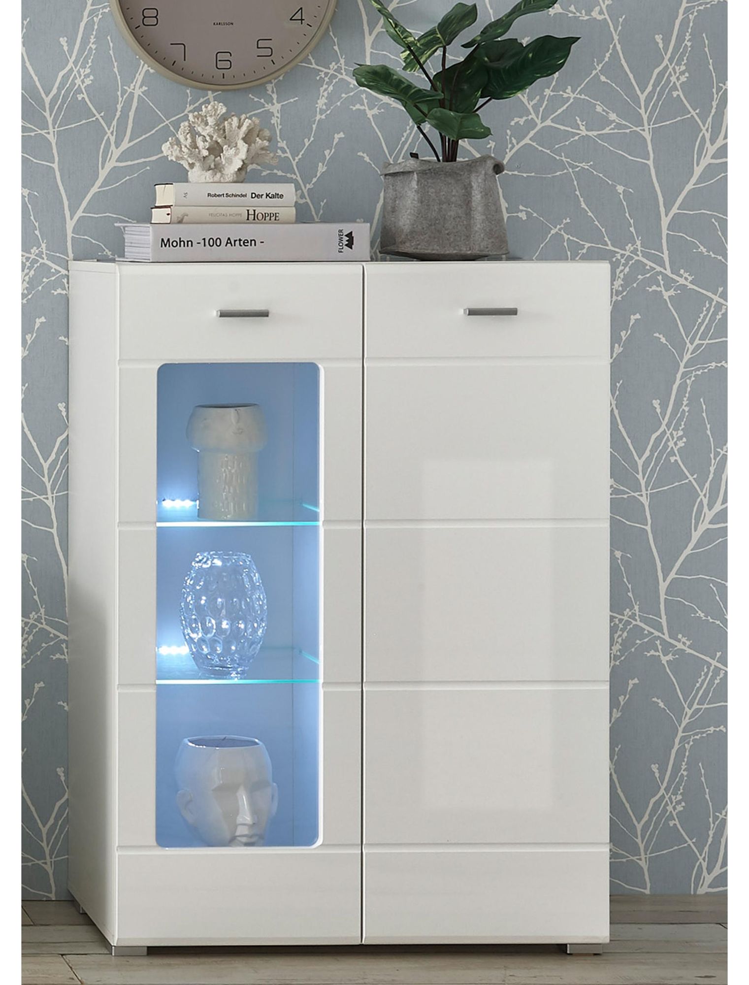 Highboard "Ella II" – modernes Highboard mit Glasbodenbeleuchtung und Hochglanz-Front