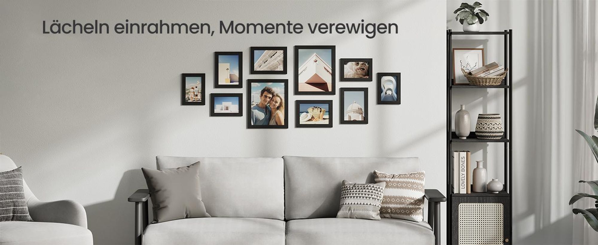 SONGMICS Bilderrahmen 10er Set, Kunststoffscheibe, MDF, tintenschwarz