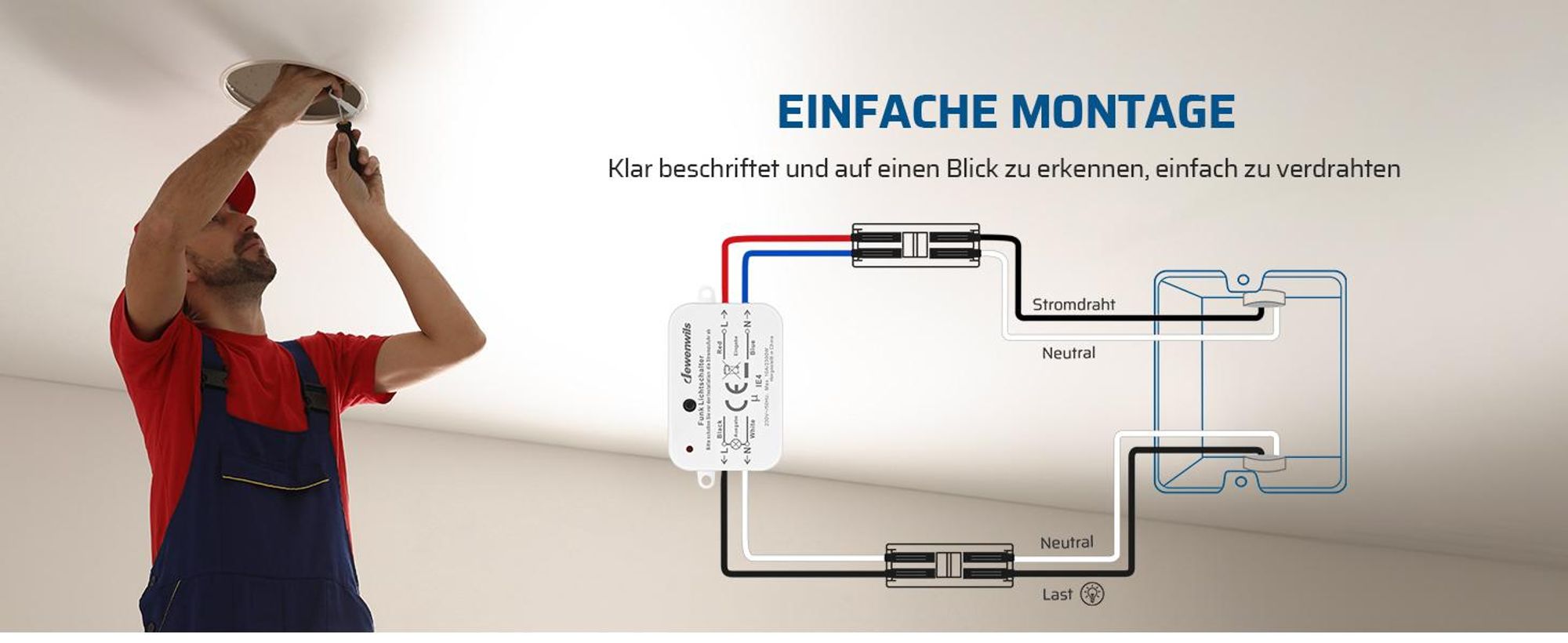 DEWENWILS Funkschalter Wandschalter 2300W, Funk-Wandsender Licht,  funklichtschalter
