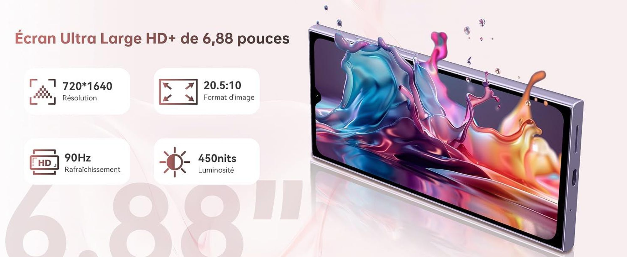 OUKITEL C62 Smartphone Android 15, Téléphone Portable 16 Go RAM (4+12) + 128 Go, Écrans 6,88" et 1,81", Batterie 5150 mAh, GPS/OTG, Noir