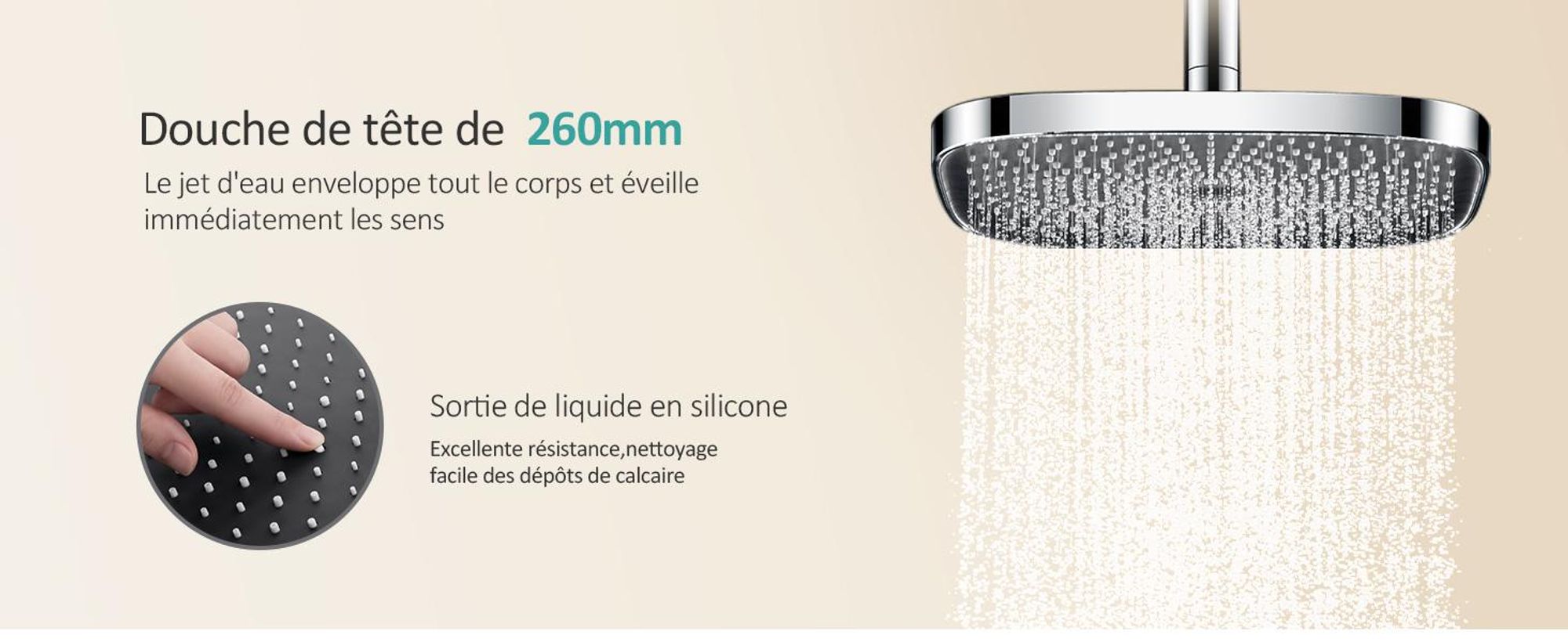 Système de douche EMKE avec thermostat, pommeau de douche pluie de 36x24 mm, douchette à main avec 3 intensités de jet, douche pluie, robinetterie de salle de bain et de douche, conforme à la norme KTW, finition chrome