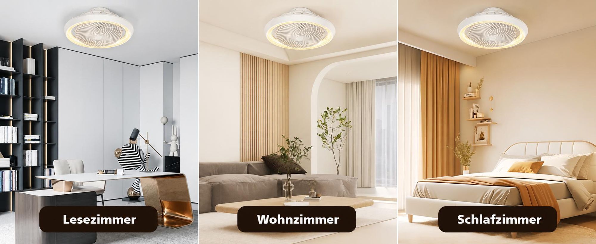 Deckenventilator mit Beleuchtung und Fernbedienung 360° Drehung 3000K-6500K Dimmbar 6 Stufen LED Deckenleuchte mit Ventilator App Steuerung