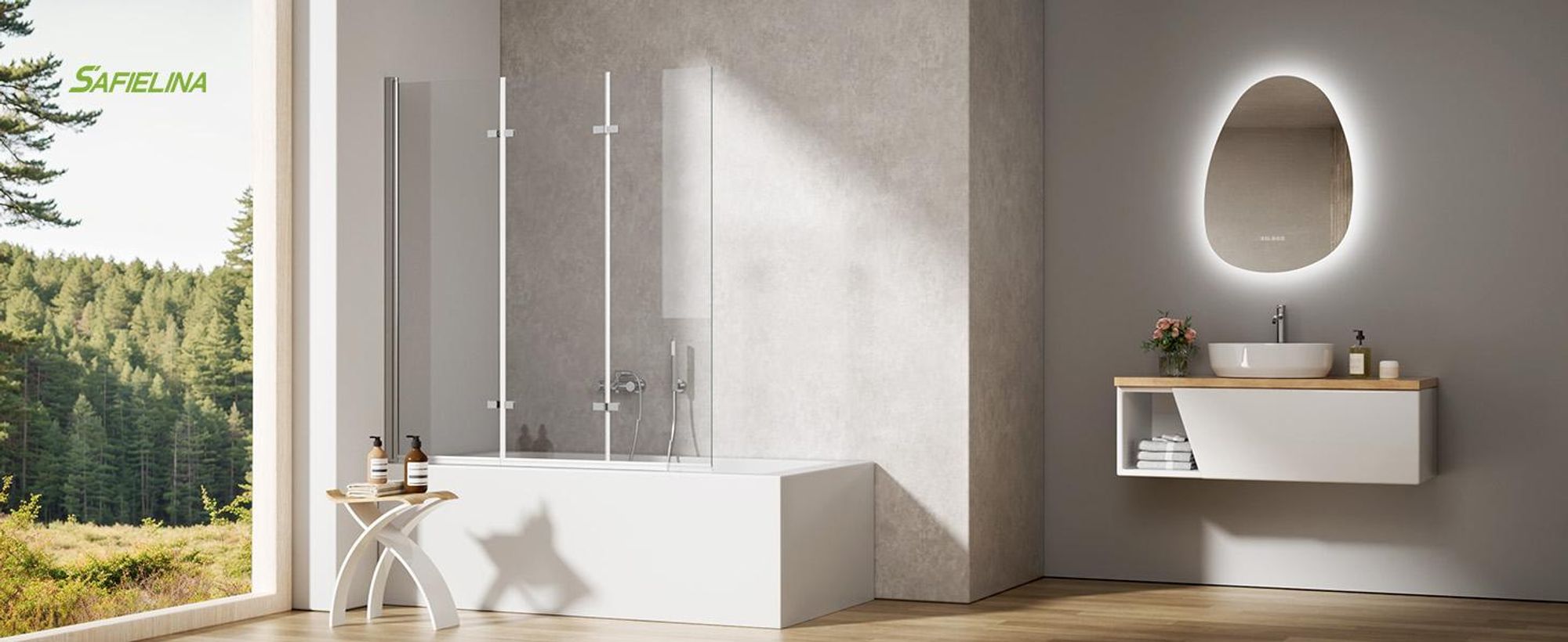 S'AFIELINA Badewannenaufsätze 130 x 140 cm 3 Stück Faltbare Duschabtrennung aus 6mm ESG Clear NANO Beschichtung ESG-Sicherheitsglas