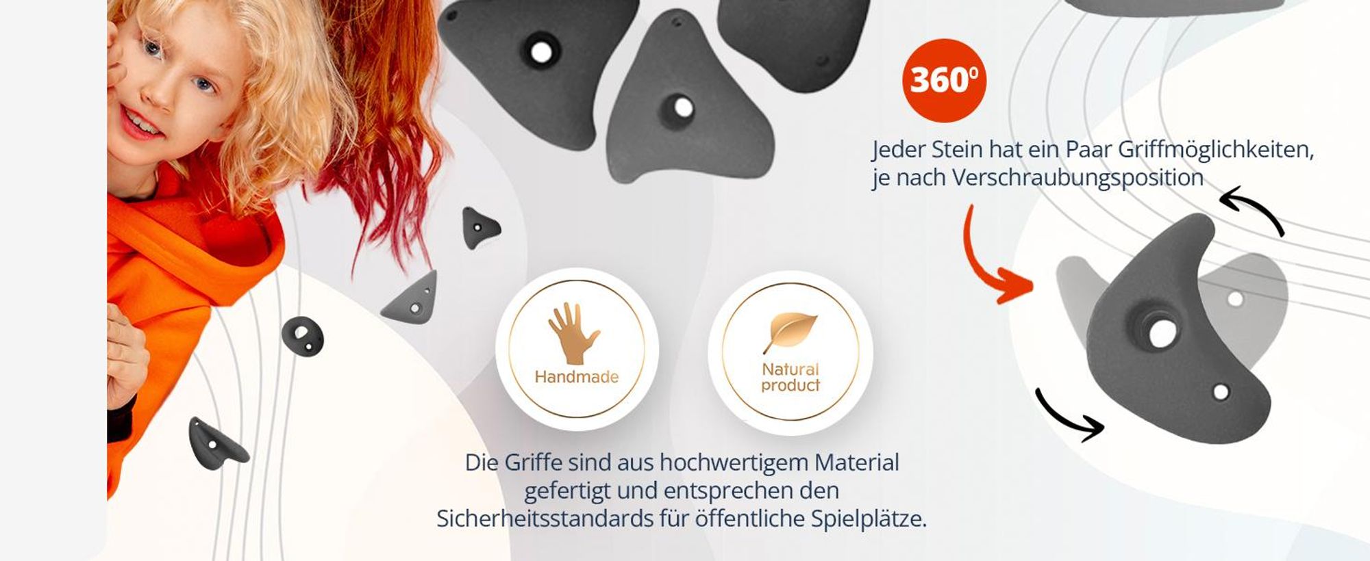 Create for you® - Kletterwand, 150x100 cm, 15 Grauen Klettergriffen, Heimklettergerüst, Fitnessgeräte für Zuhause, Kletterspielzeug Kinder